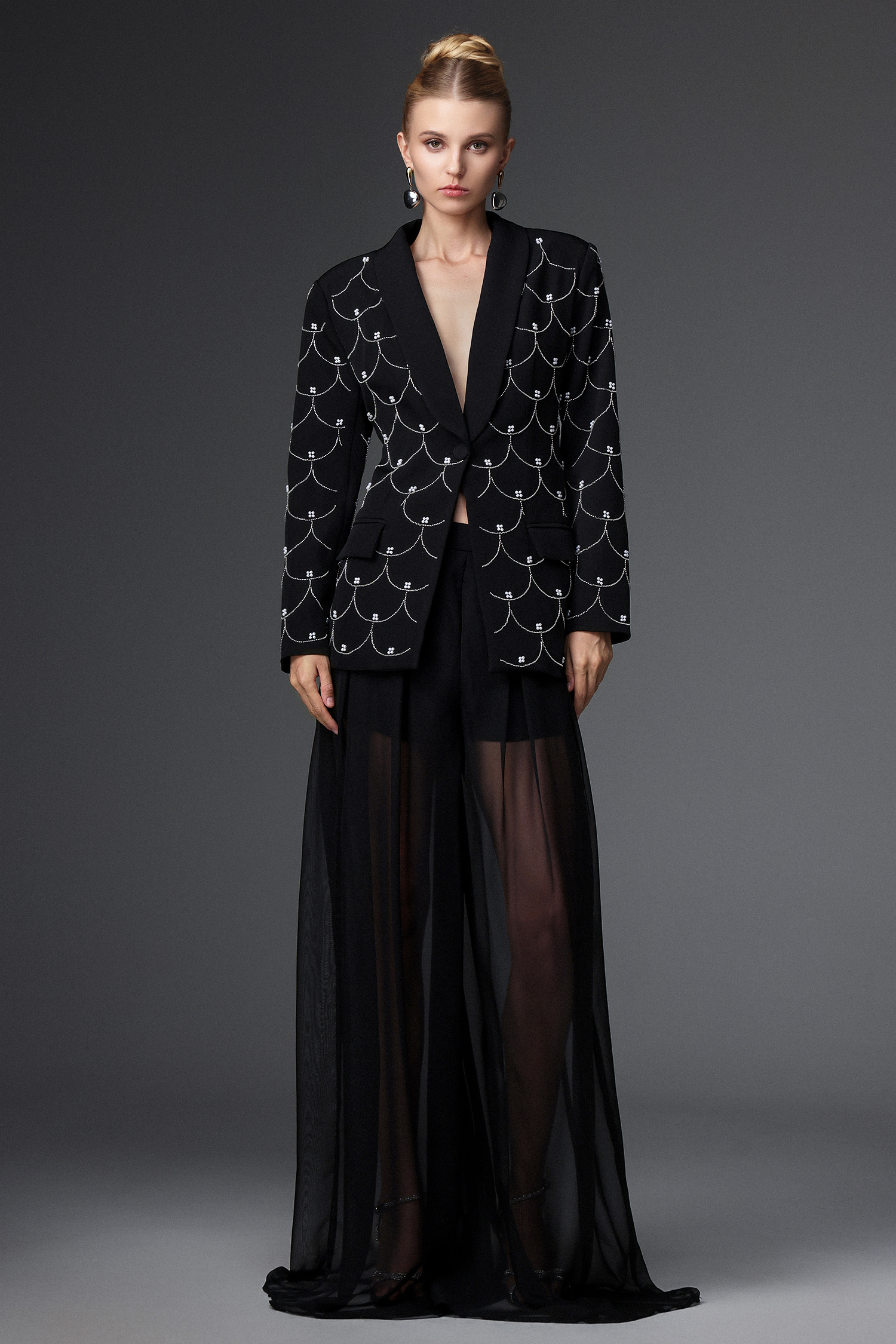 Terela Classic Tailored Long Sleeve Fish Scale Blazer