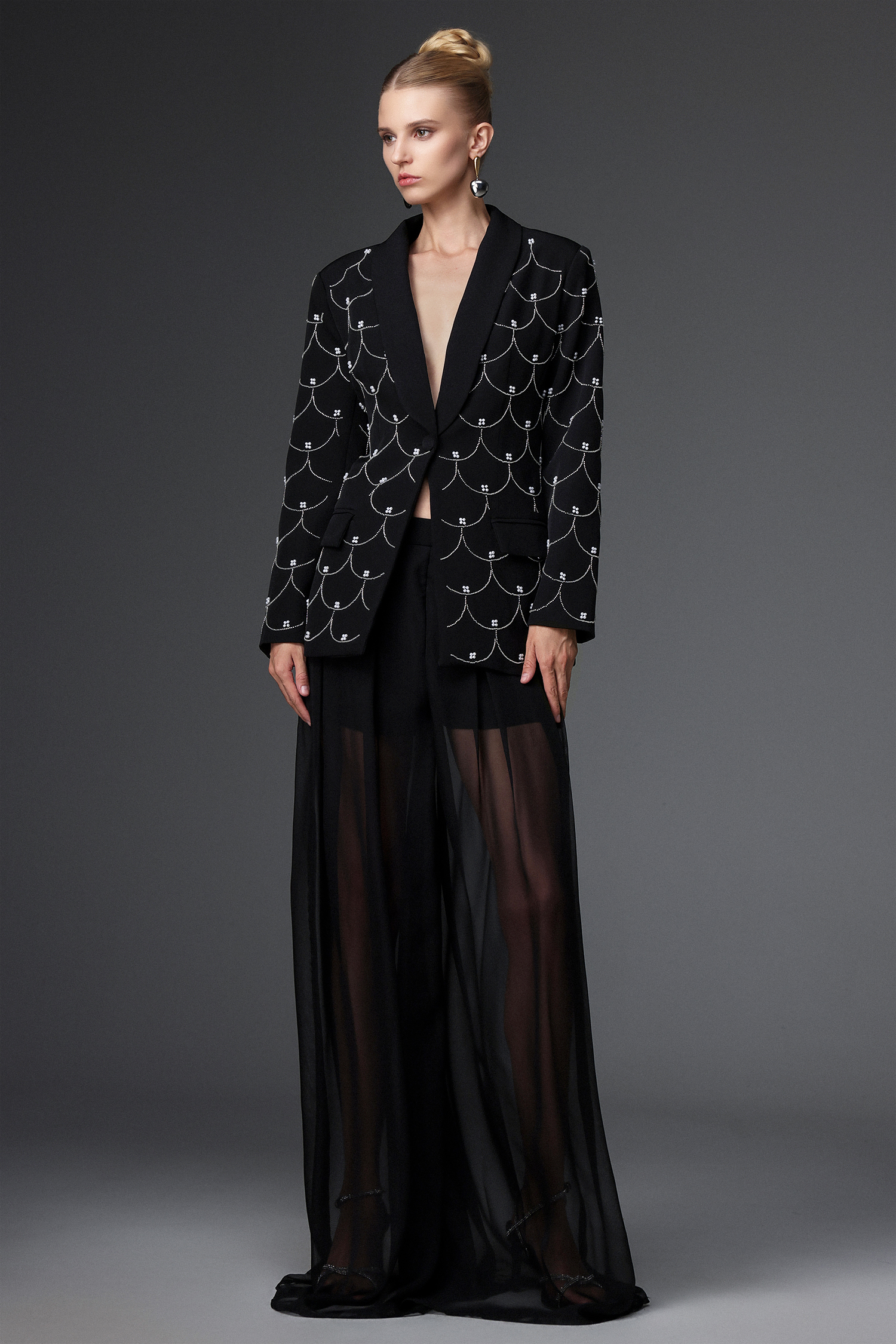 Terela Classic Tailored Long Sleeve Fish Scale Blazer