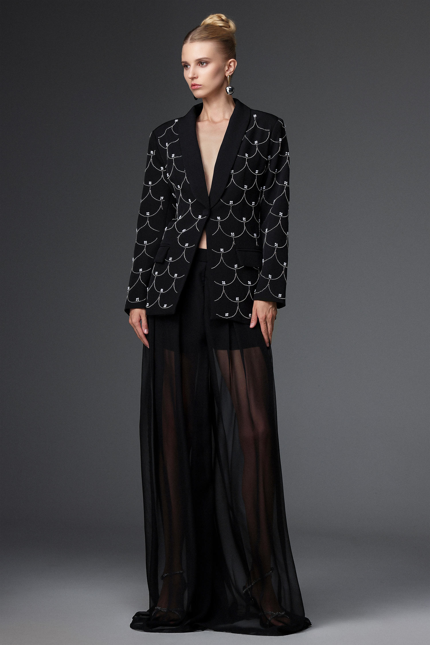 Terela Classic Tailored Long Sleeve Fish Scale Blazer