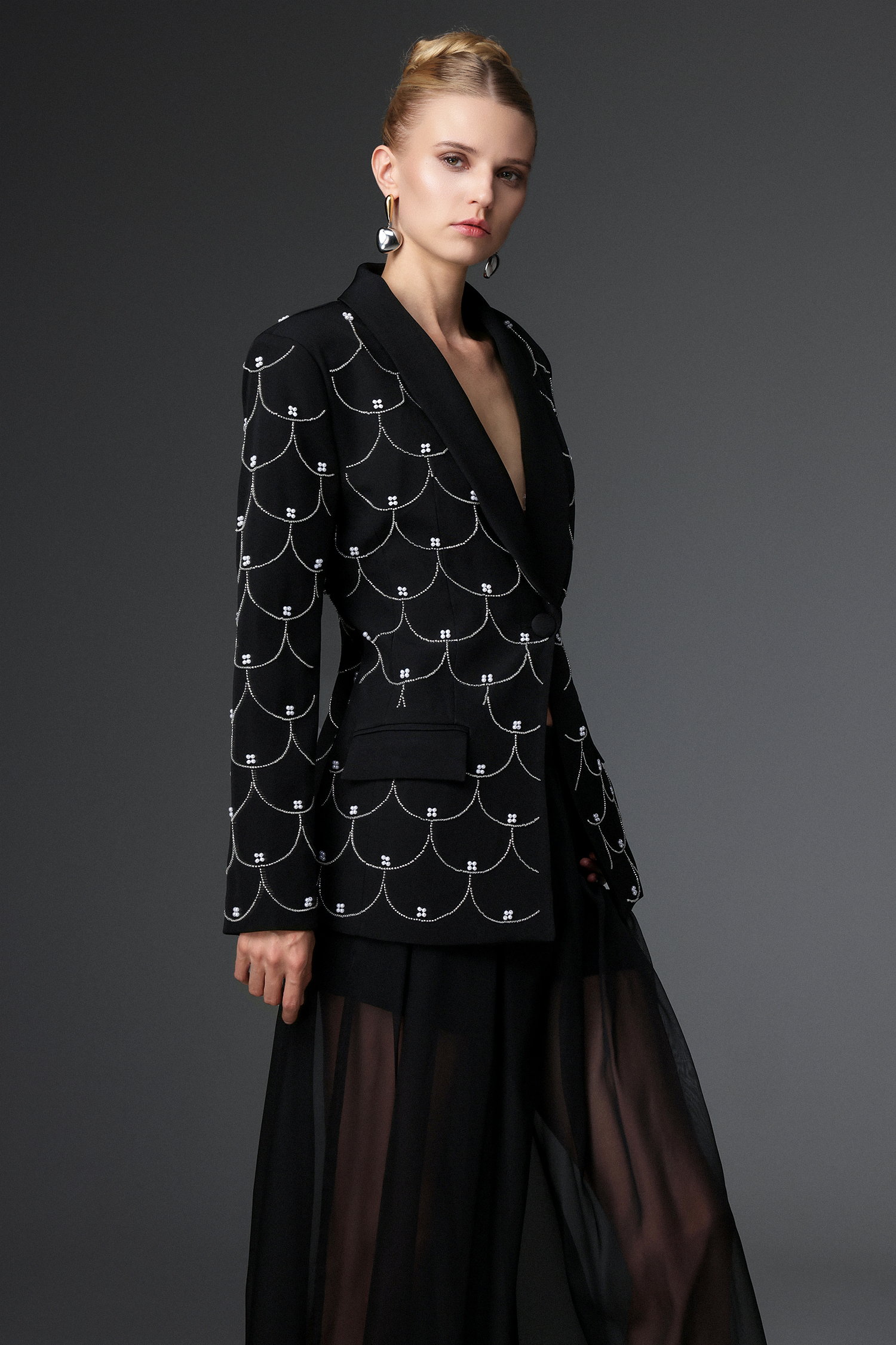 Terela Classic Tailored Long Sleeve Fish Scale Blazer