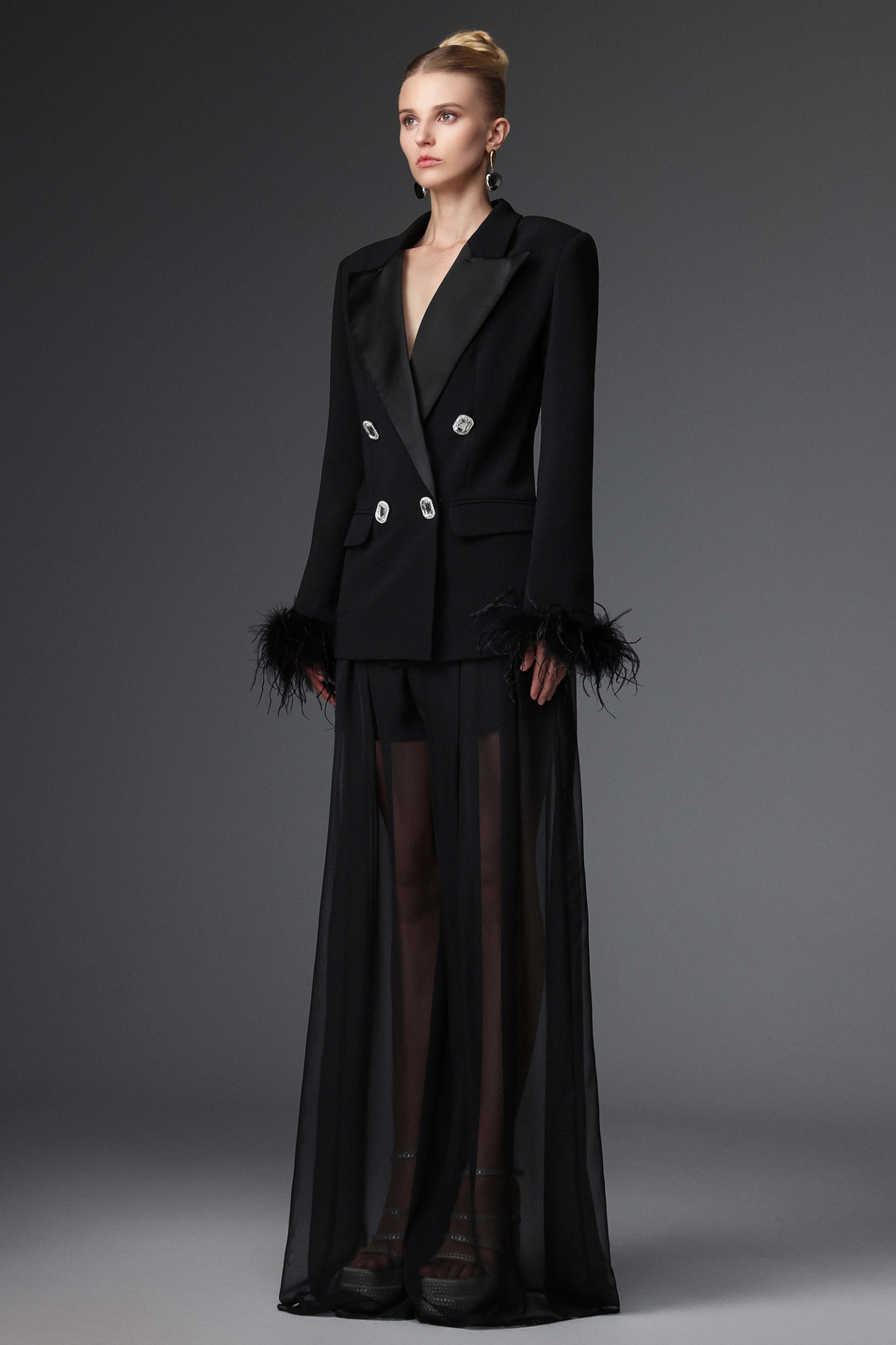 Zeren Classic Tailored Feather Cuff Blazer