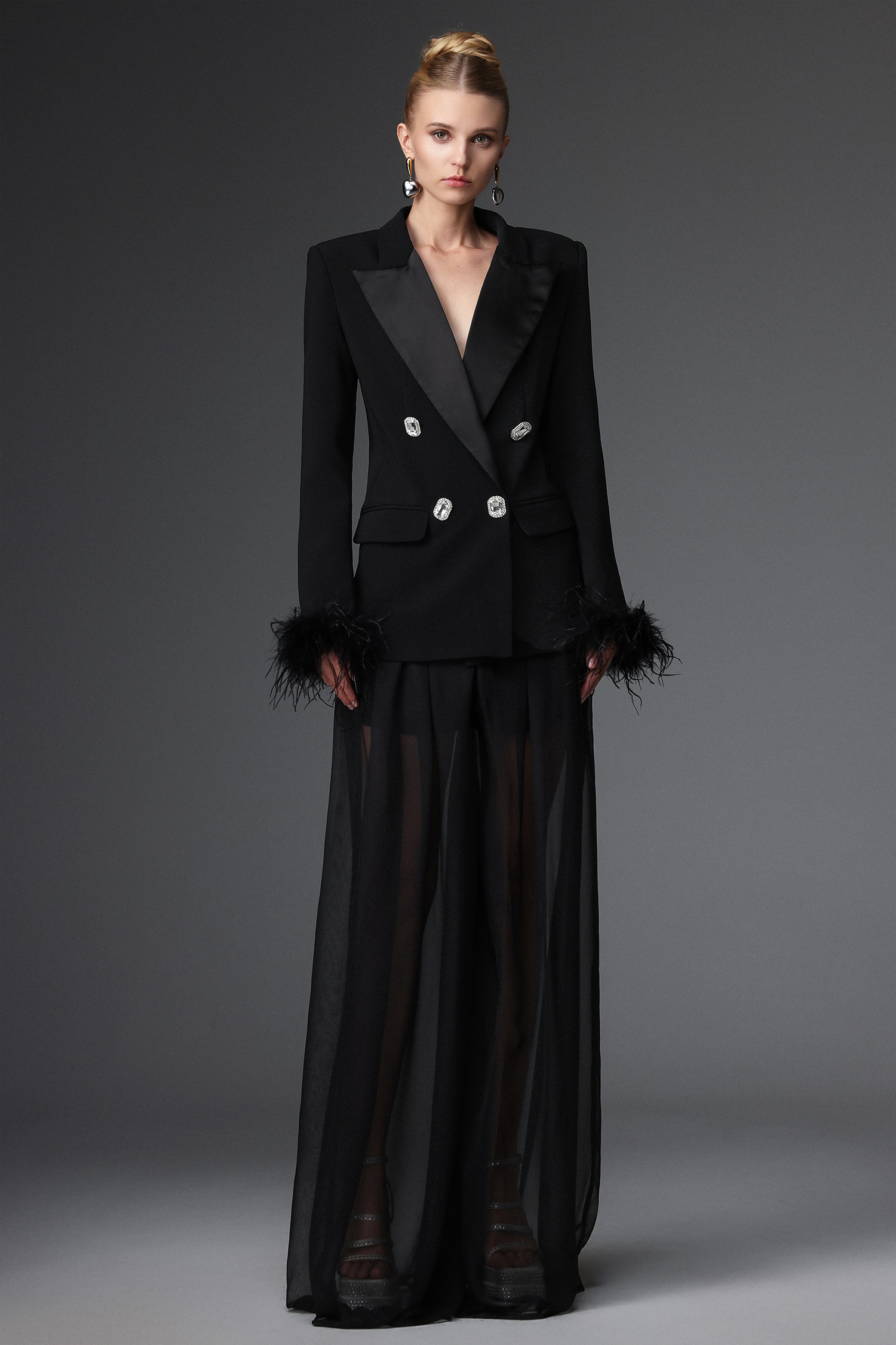 Zeren Classic Tailored Feather Cuff Blazer