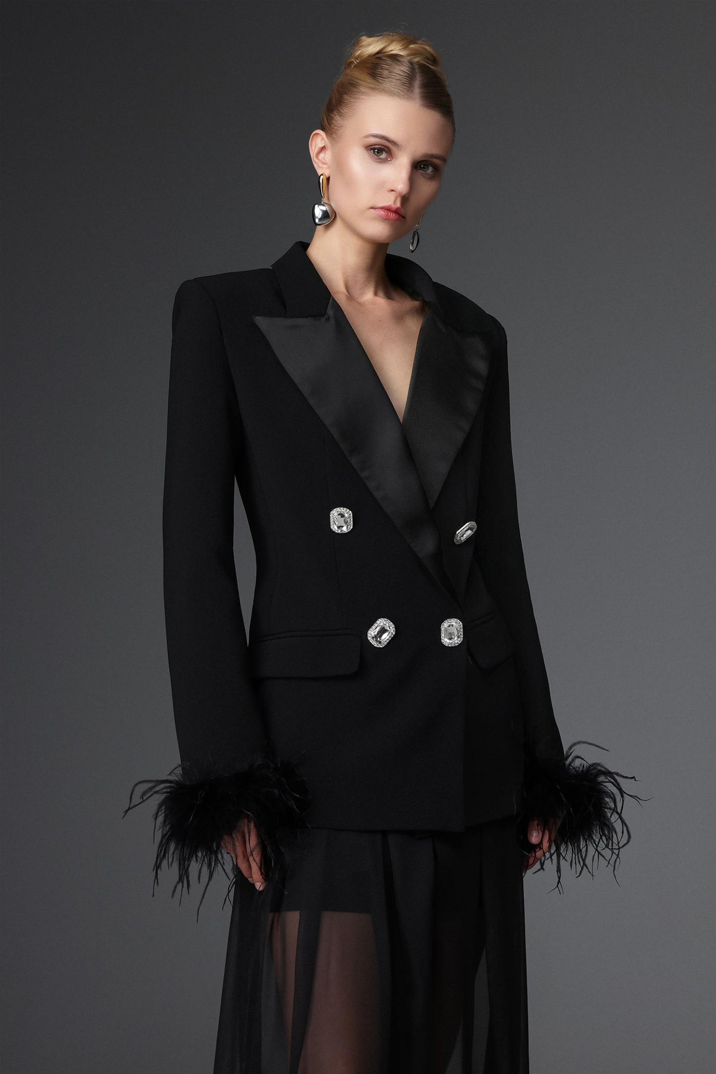 Zeren Classic Tailored Feather Cuff Blazer