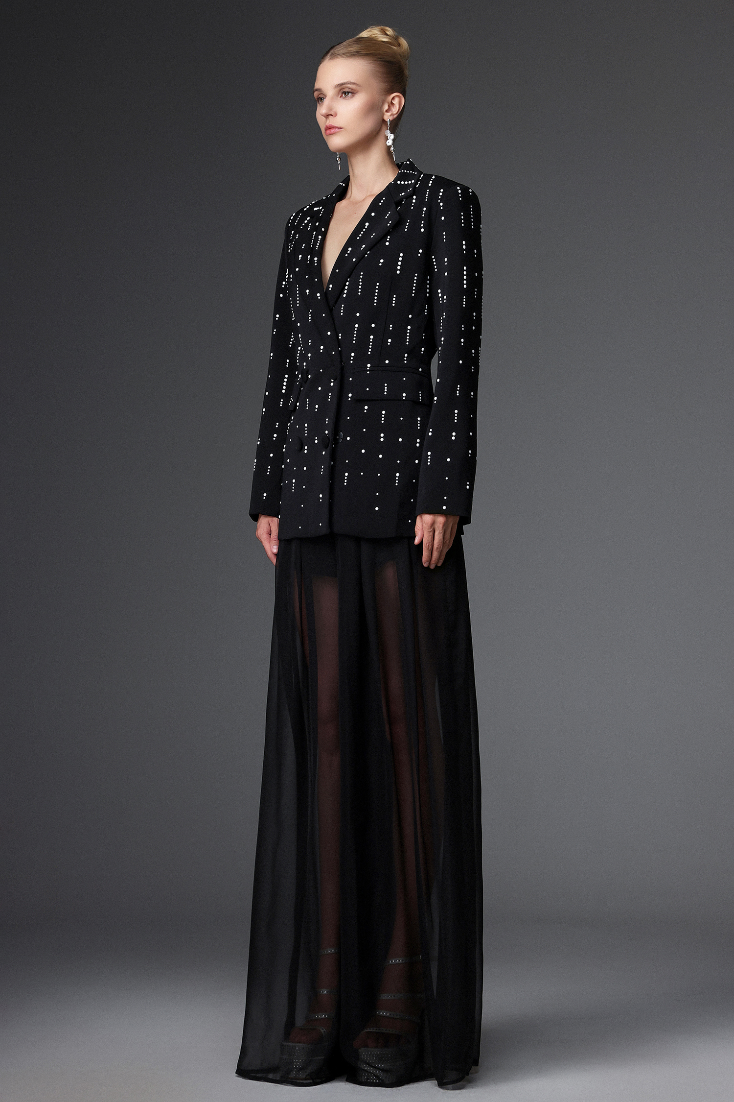 Sabrana Classic Tailored Long Sleeve Polka Dot Blazer