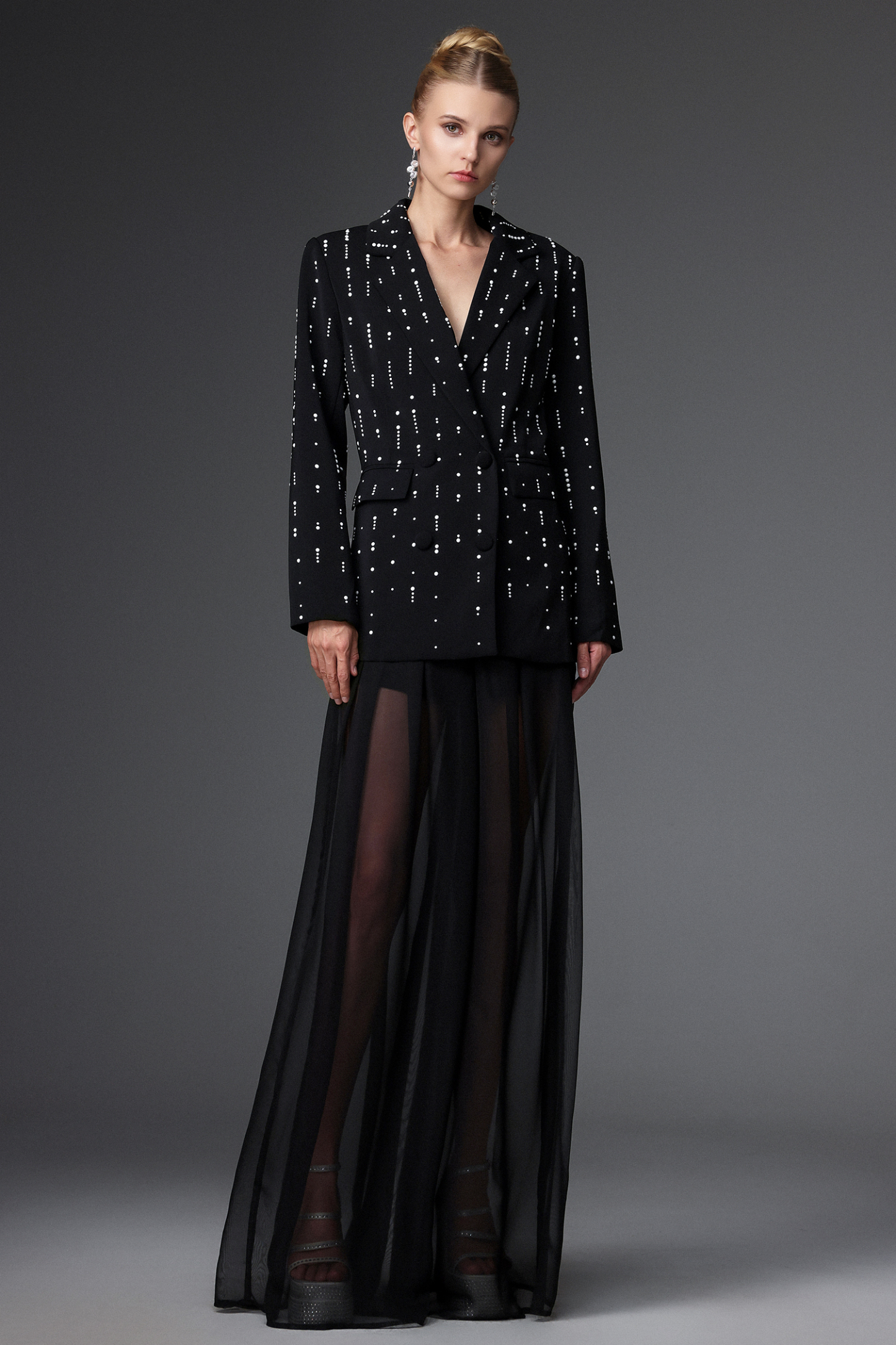 Sabrana Classic Tailored Long Sleeve Polka Dot Blazer