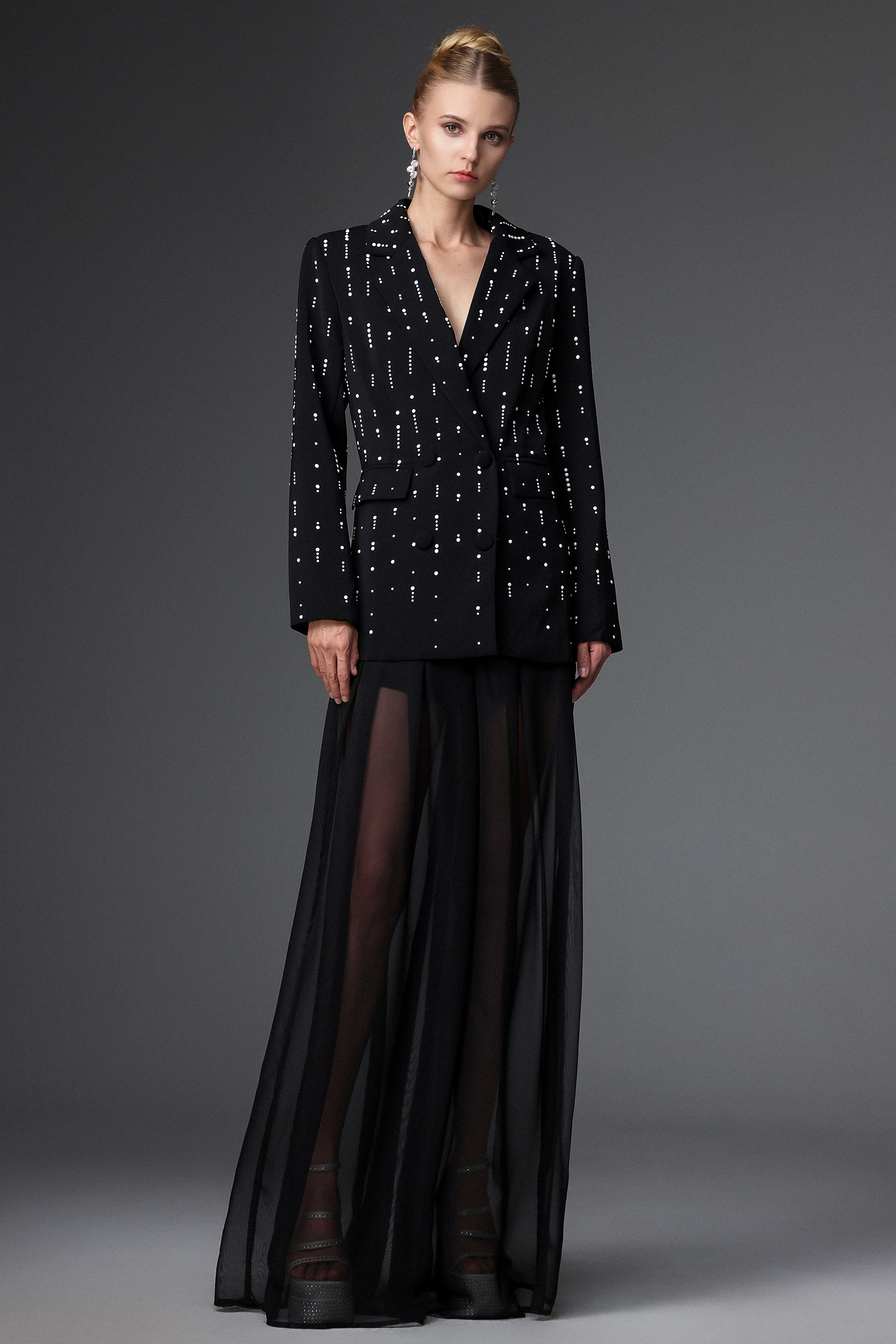 Sabrana Classic Tailored Long Sleeve Polka Dot Blazer