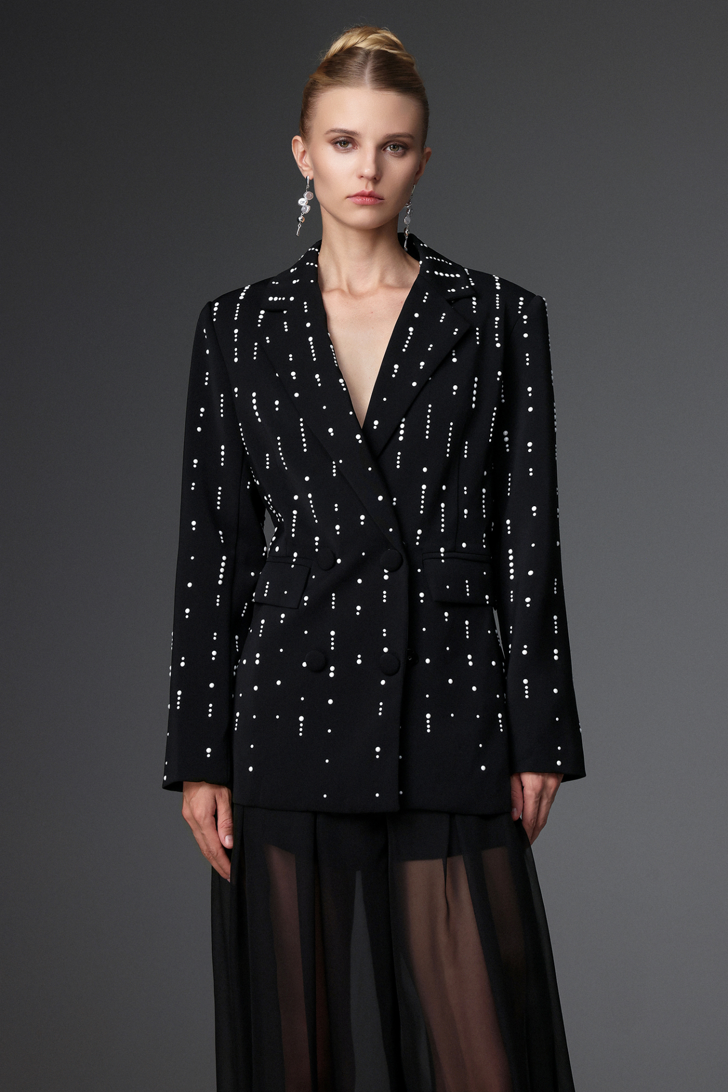 Sabrana Classic Tailored Long Sleeve Polka Dot Blazer