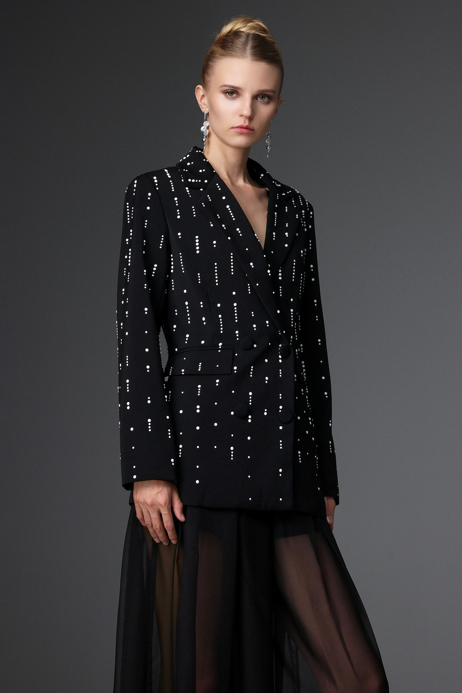 Sabrana Classic Tailored Long Sleeve Polka Dot Blazer
