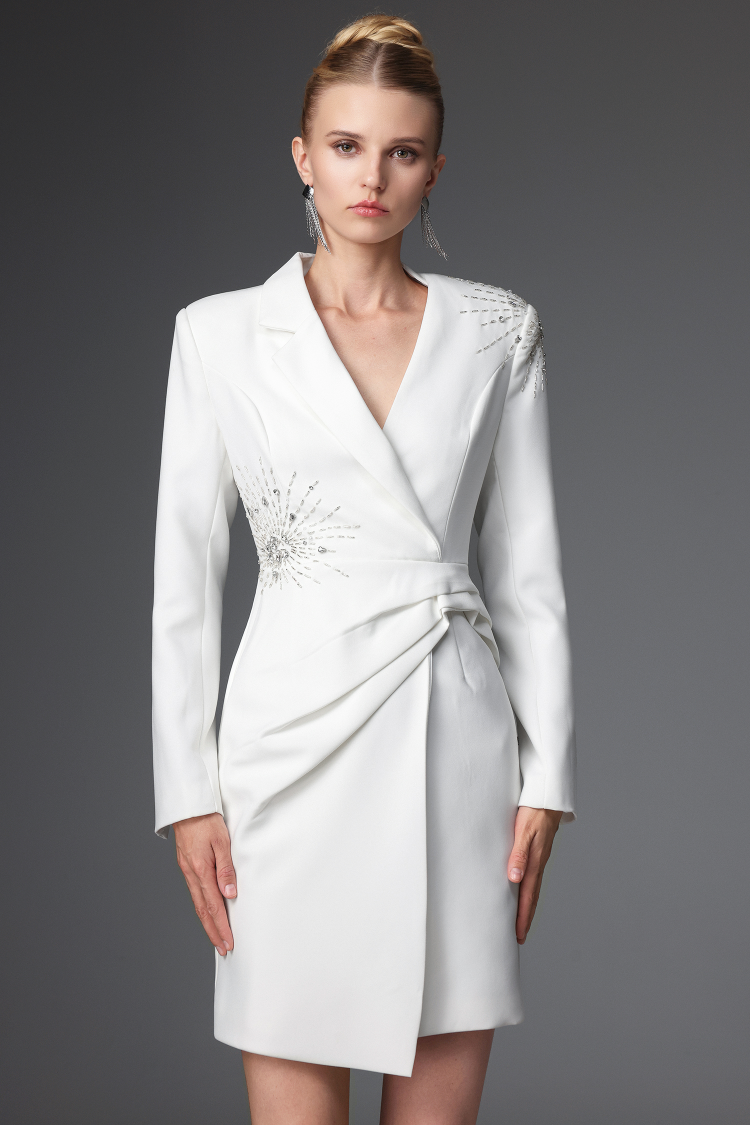 Kapol Classic Embellished Long Sleeve Pleated Blazer Dress