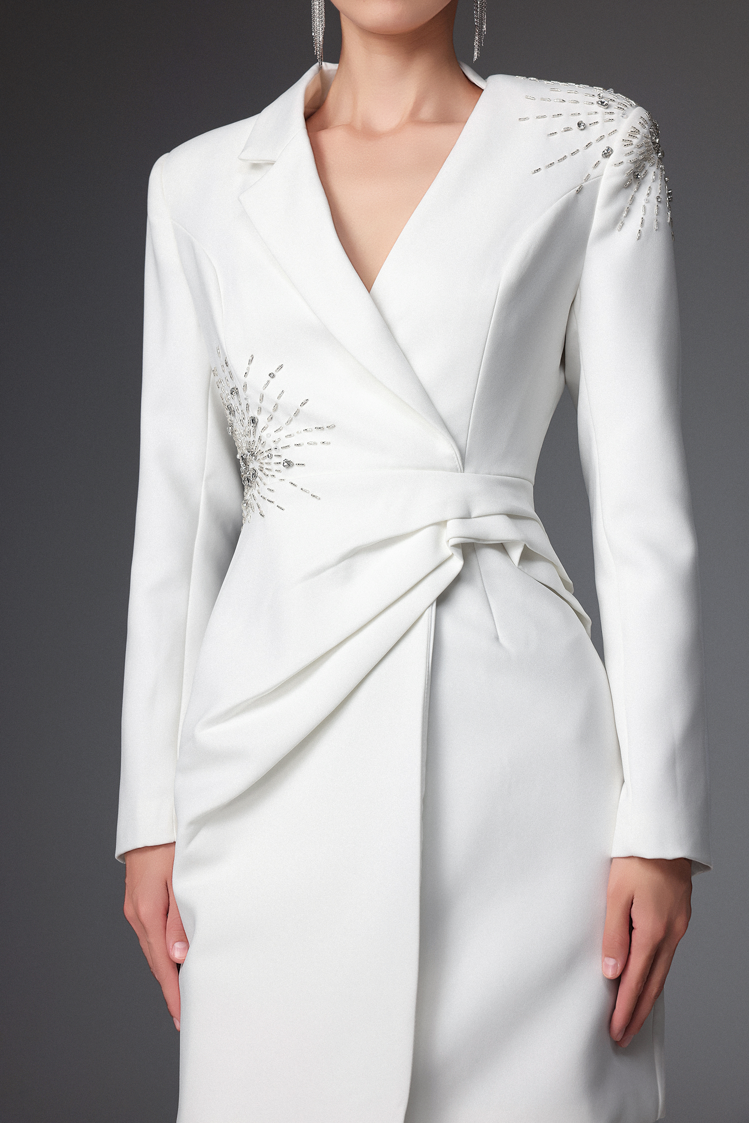 Kapol Classic Embellished Long Sleeve Pleated Blazer Dress