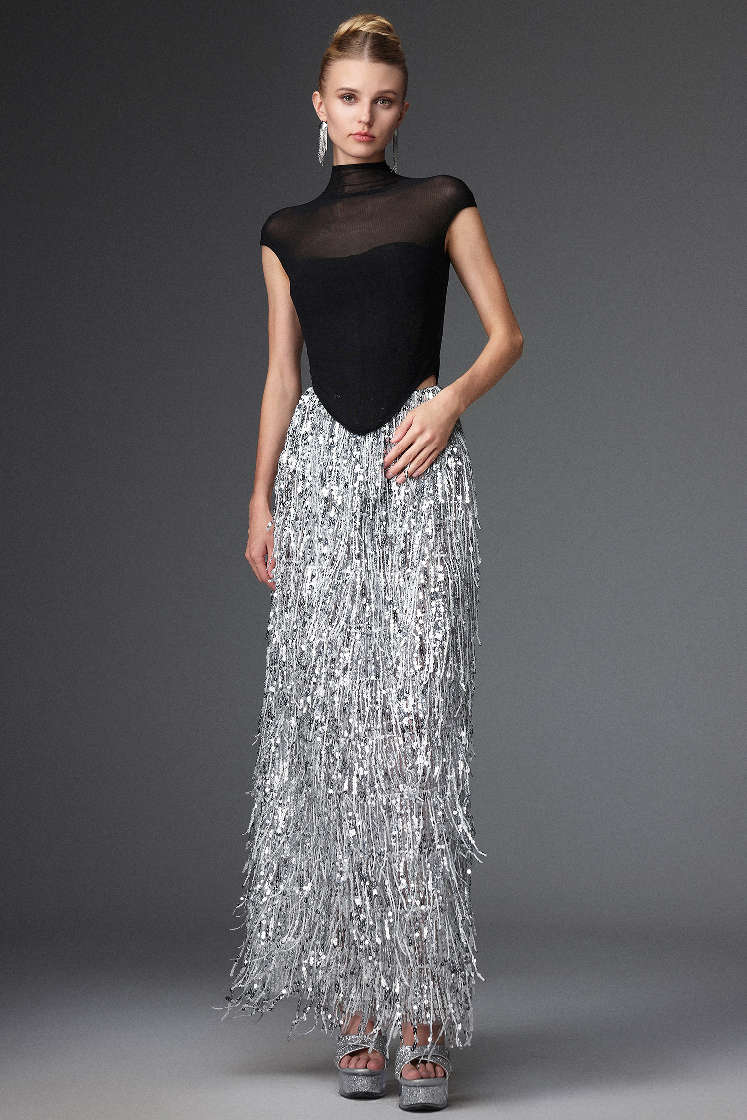 Glamorous Contour Corset Fringe Skirt Two Piece Set