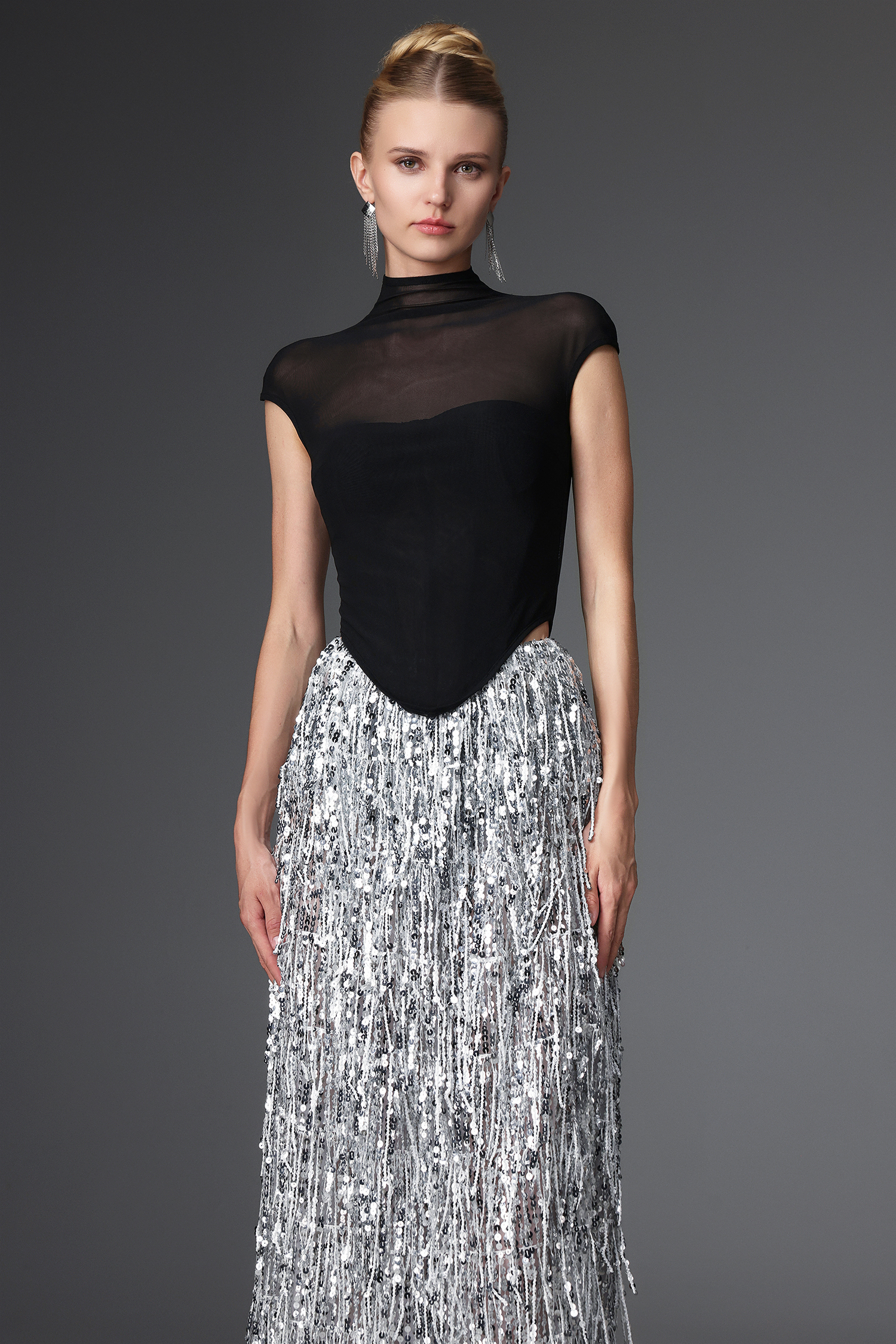 Glamorous Contour Corset Fringe Skirt Two Piece Set