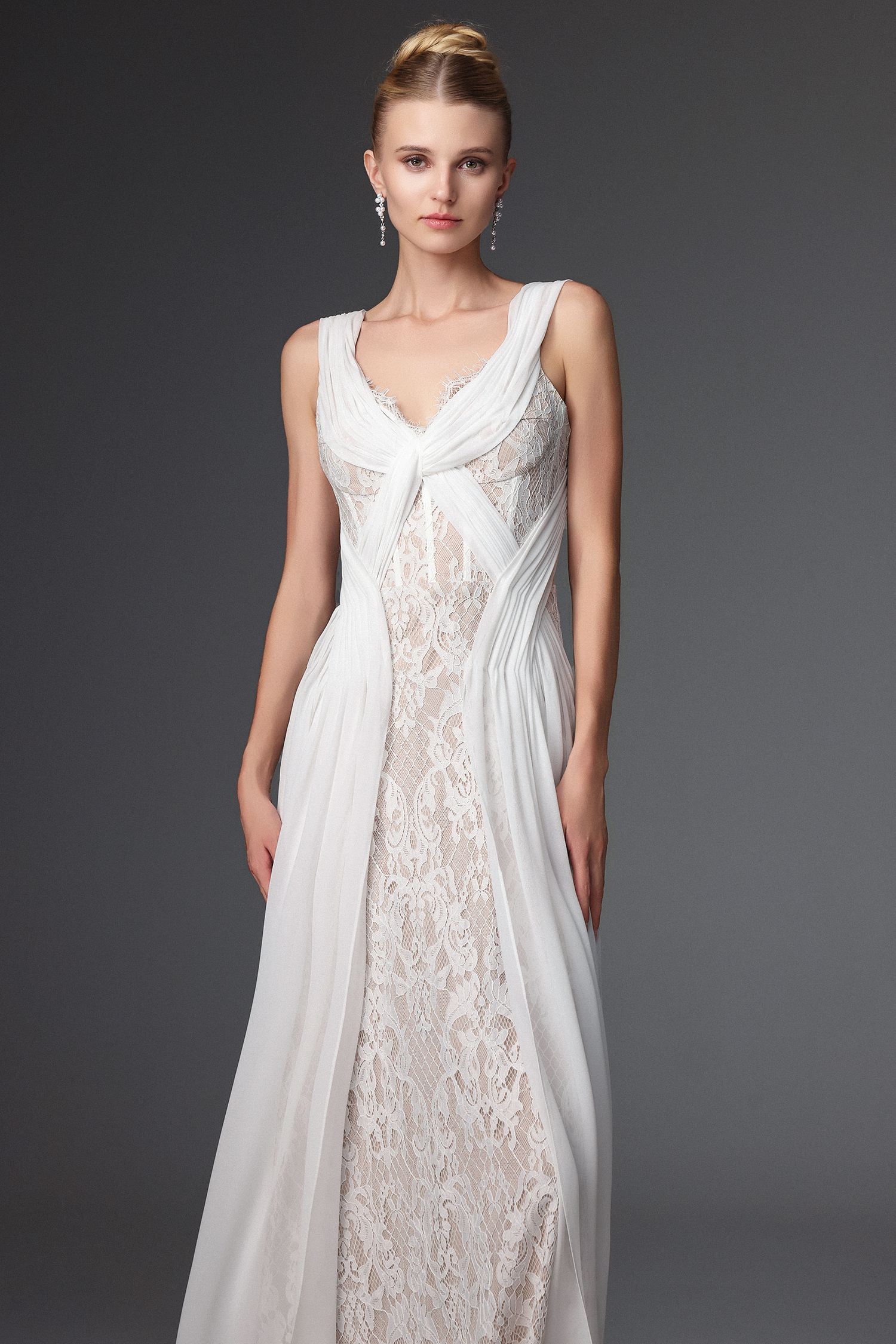 Namia Romantic Flowy Sleeveless Ruched Lace Maxi Dress