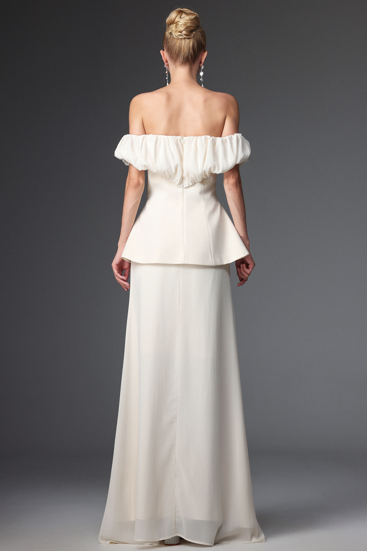 Mamie Elegant Tailored Off Shoulder Ruched Two Piece Set