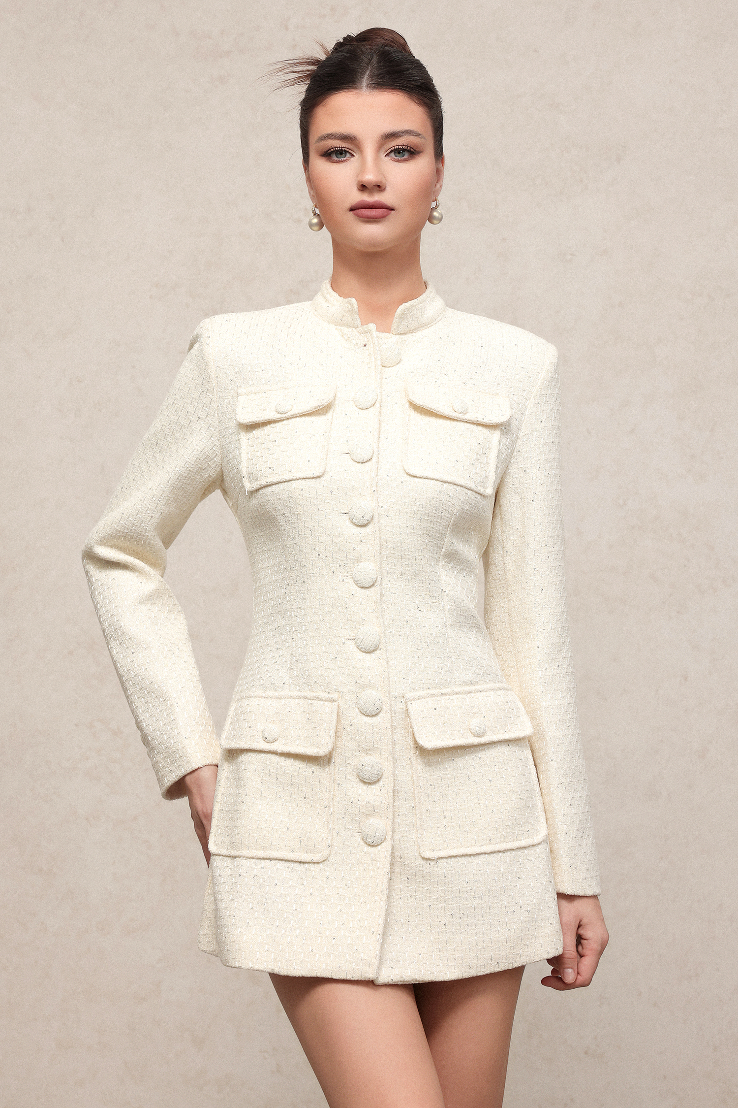 Perrine Chic Waist-Defining Long Sleeve Woven Mini Dress