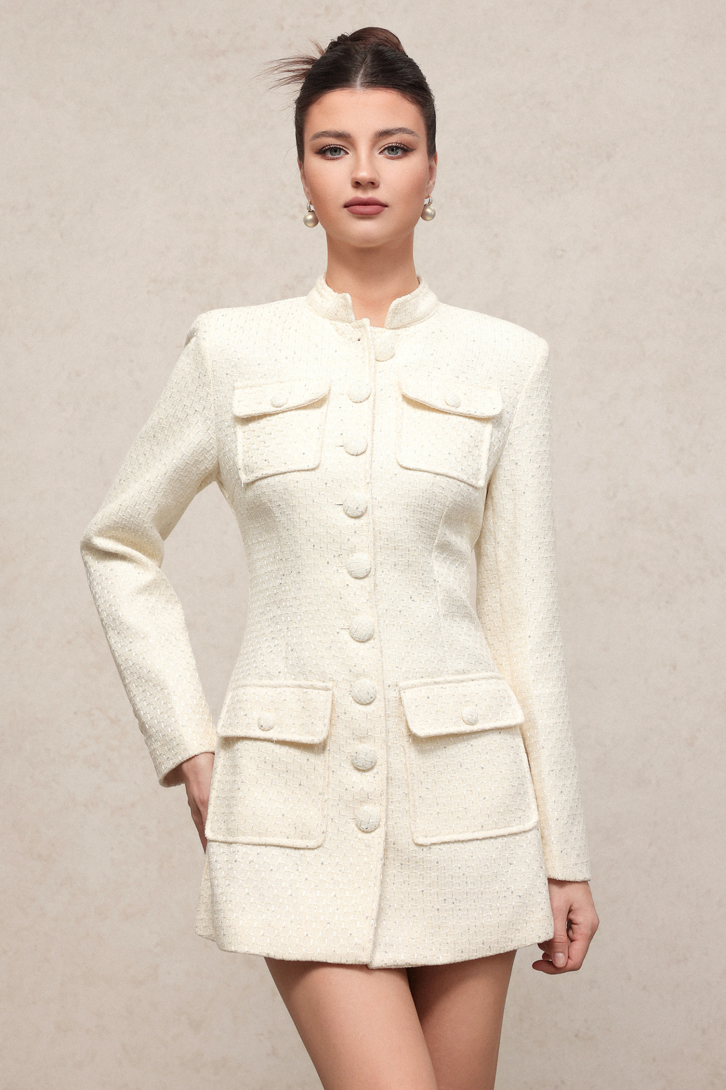 Perrine Chic Waist-Defining Long Sleeve Woven Mini Dress