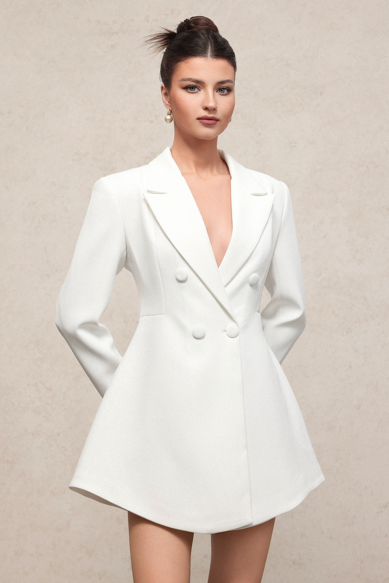 Mayali Elegant Waist-Defining Long Sleeve Woven Mini Dress