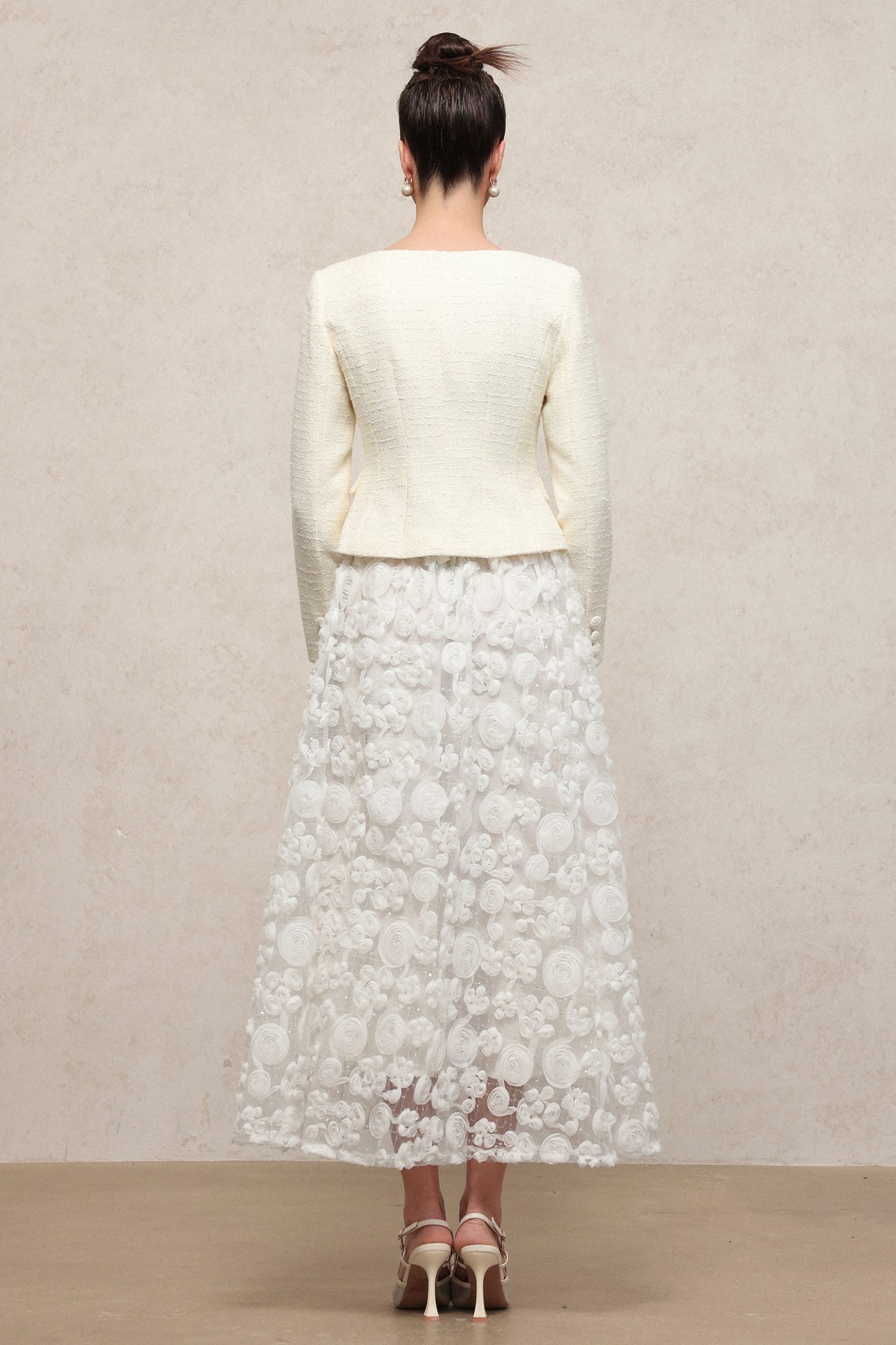 Ferean Classic Flowy Round Neck Long Sleeve Woven Top And Skirt Two-Piece Set