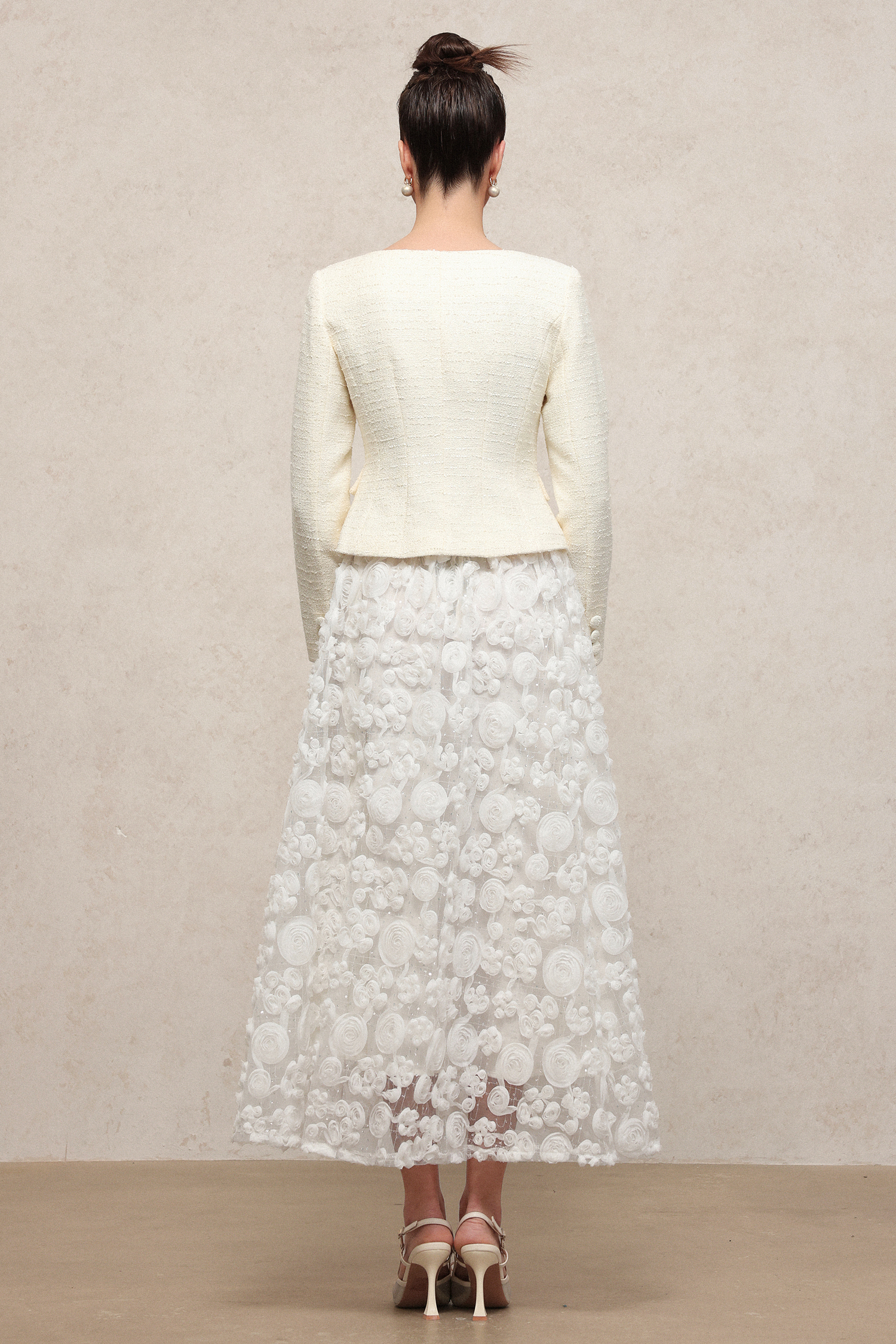 Ferean Classic Flowy Round Neck Long Sleeve Woven Top And Skirt Two-Piece Set