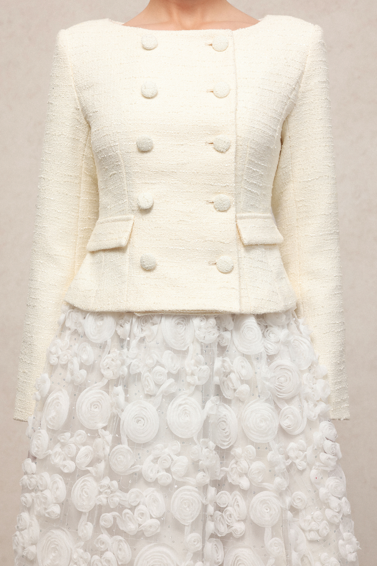 Ferean Classic Flowy Round Neck Long Sleeve Woven Top And Skirt Two-Piece Set