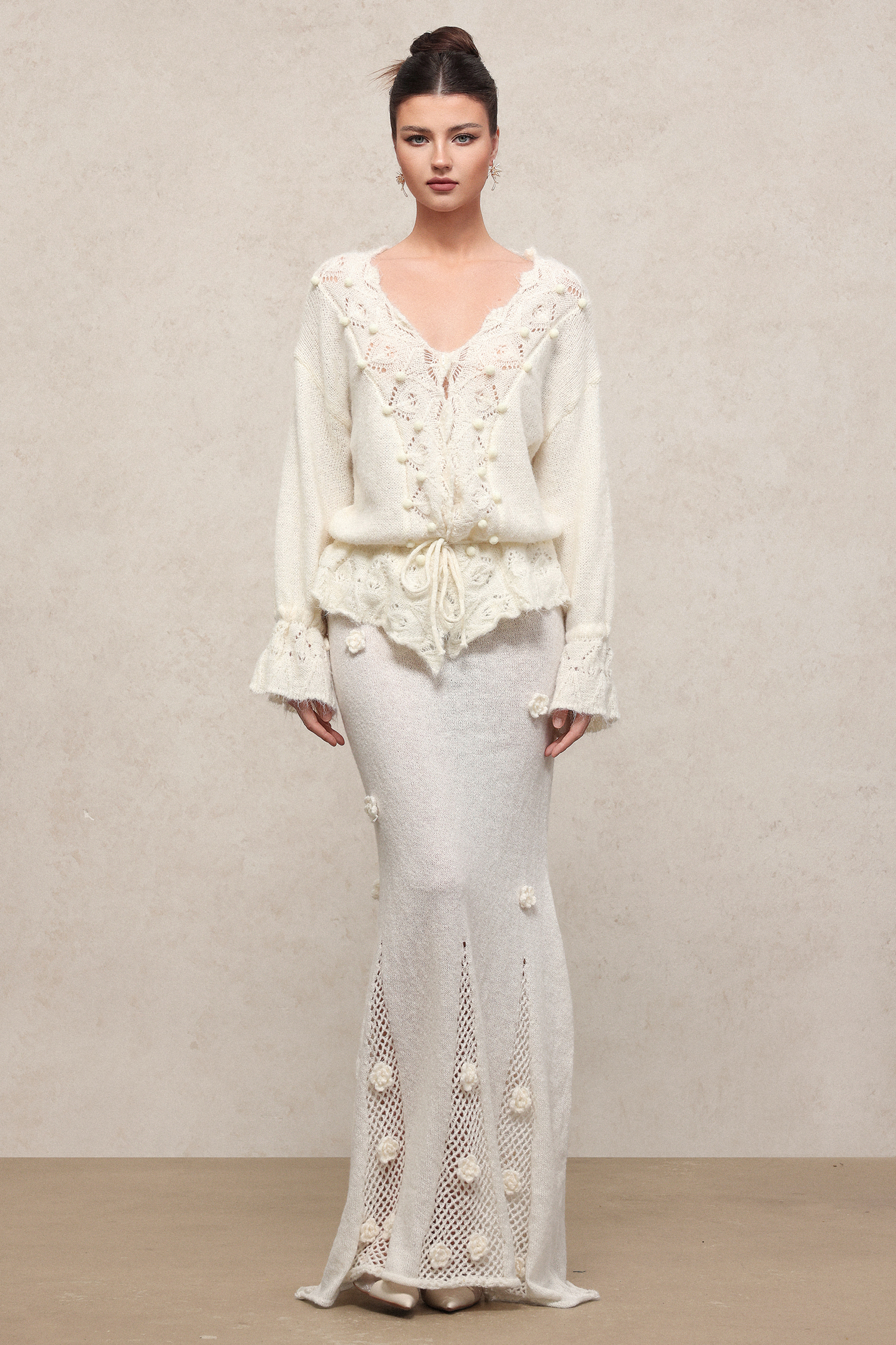 Ninao Romantic Cozy Long Sleeve Drawstring Knit Top