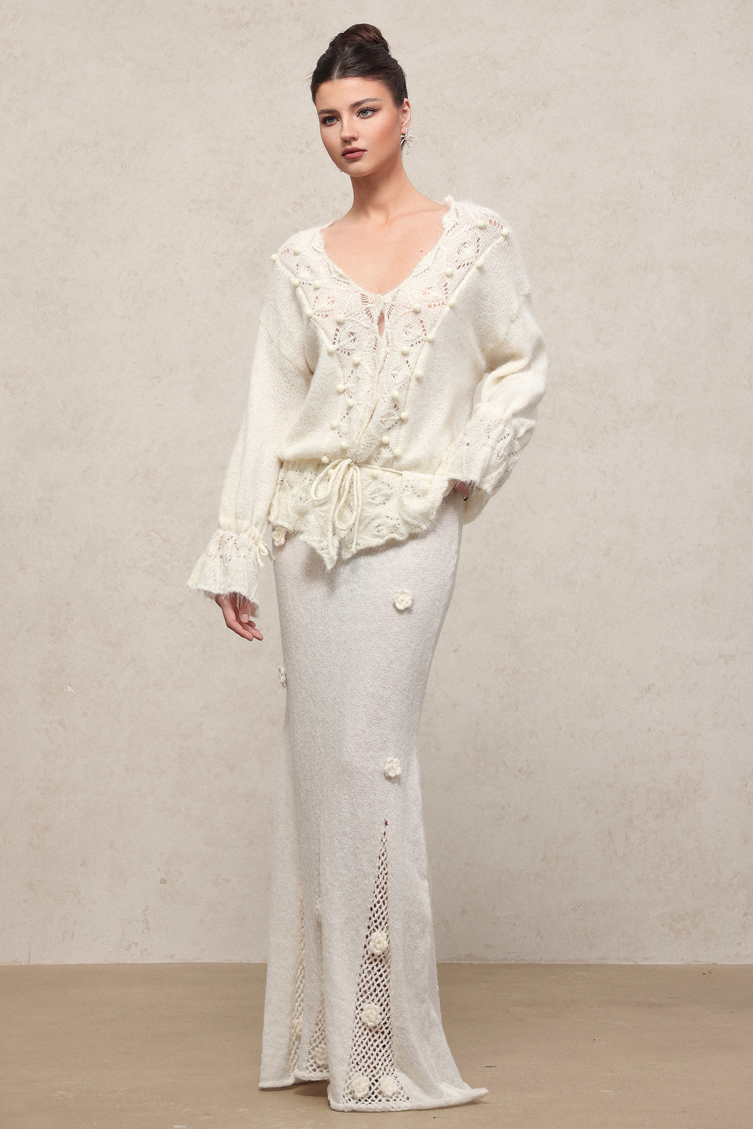 Ninao Romantic Cozy Long Sleeve Drawstring Knit Top