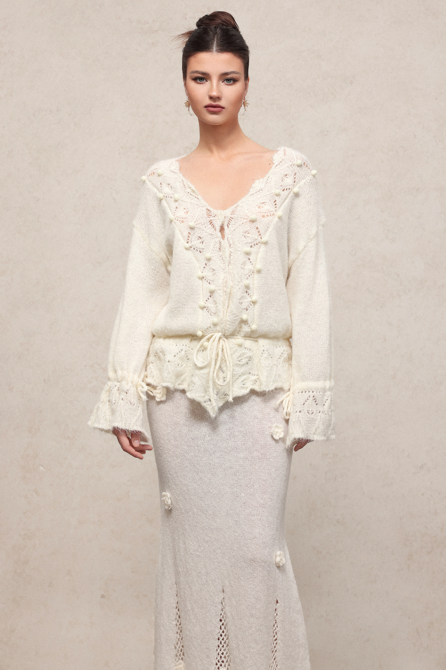 Ninao Romantic Cozy Long Sleeve Drawstring Knit Top