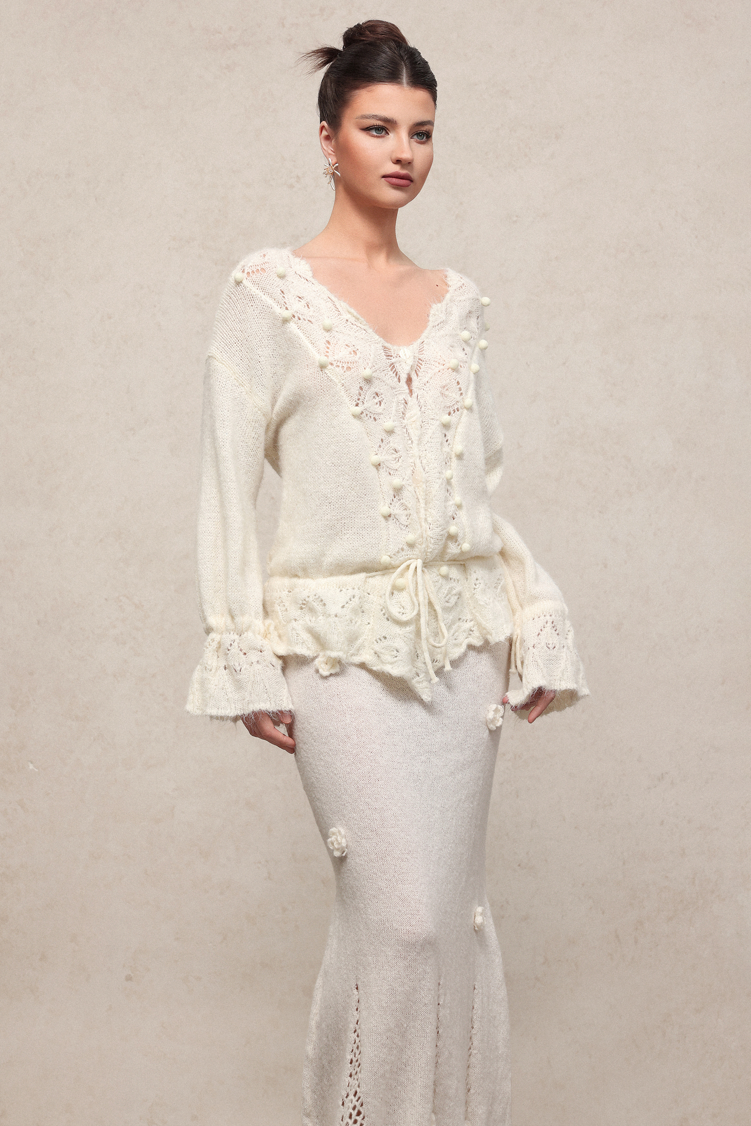 Ninao Romantic Cozy Long Sleeve Drawstring Knit Top