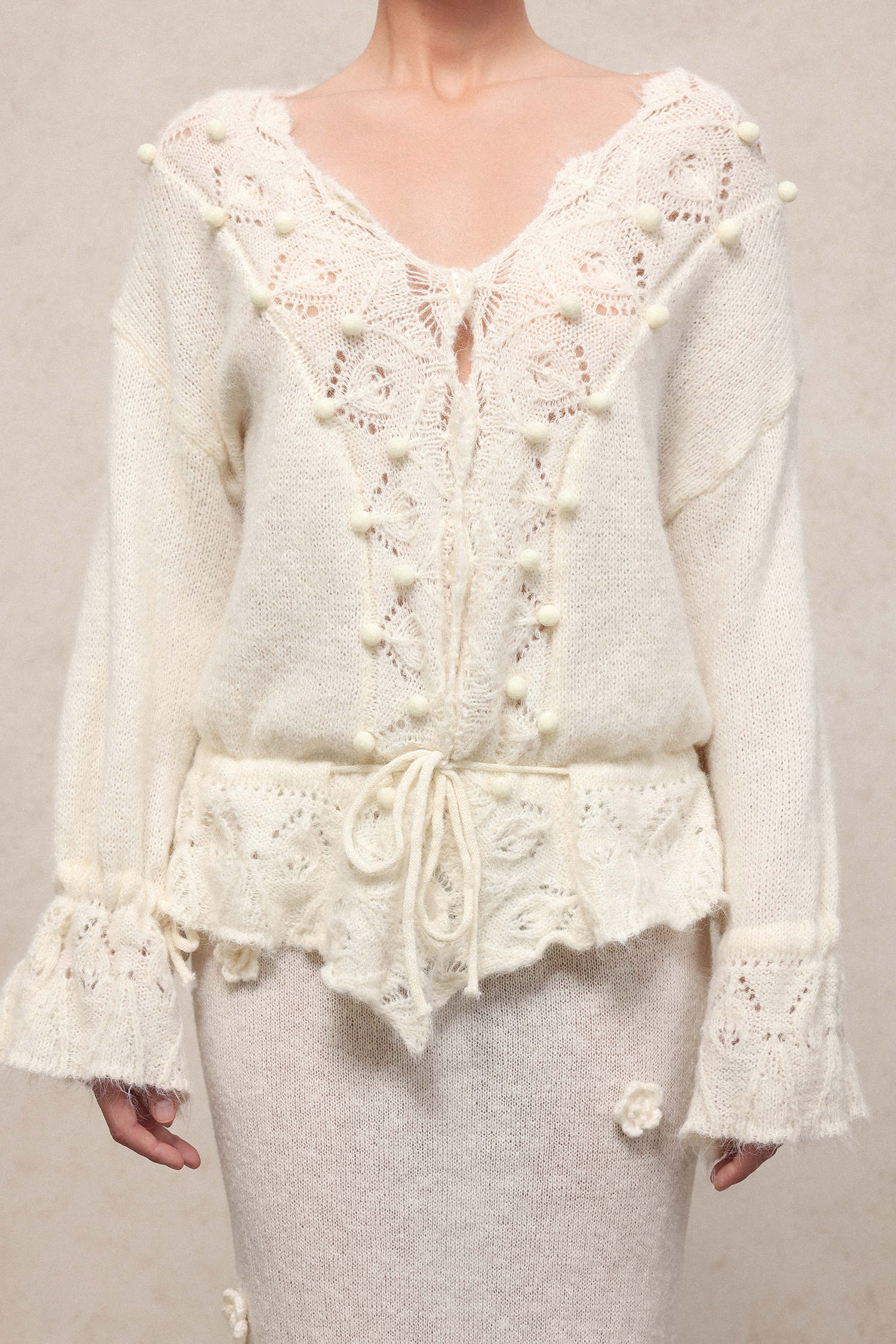 Ninao Romantic Cozy Long Sleeve Drawstring Knit Top