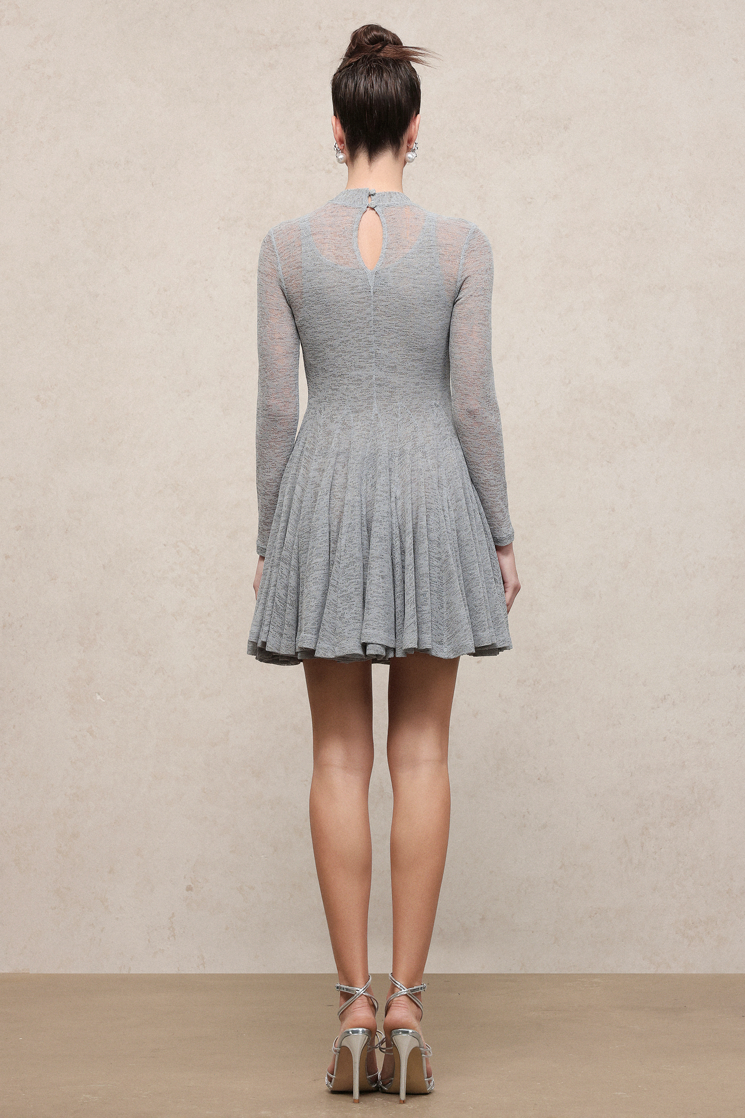 Linka Chic Flowy Long Sleeve Cut Out Knit Mini Dress