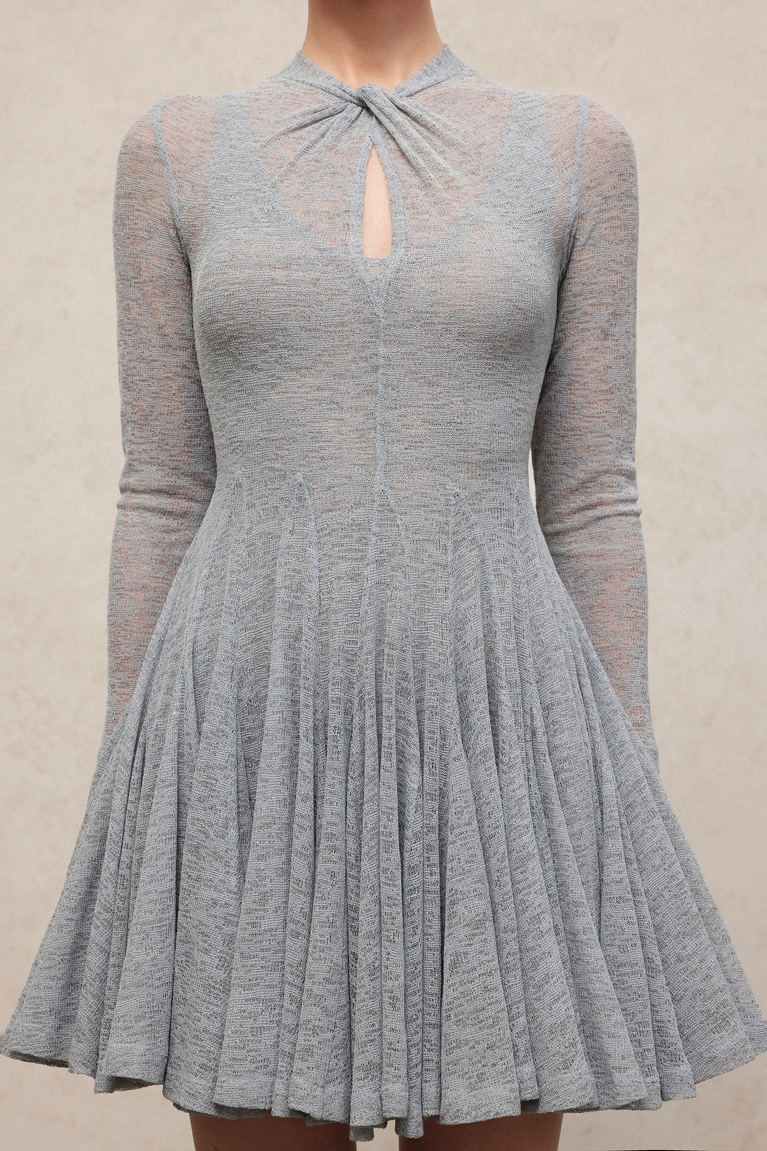 Linka Chic Flowy Long Sleeve Cut Out Knit Mini Dress