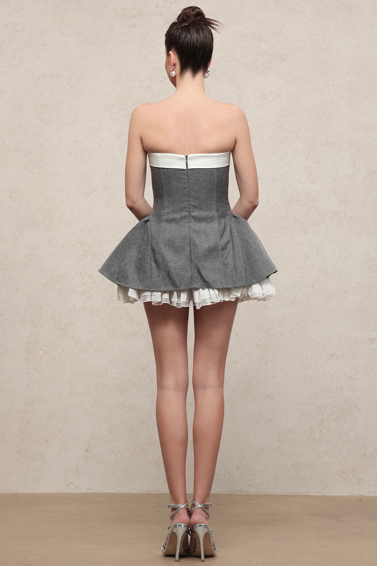 Janneth Chic Waist-Defining Sleeveless Bow Woven Mini Dress