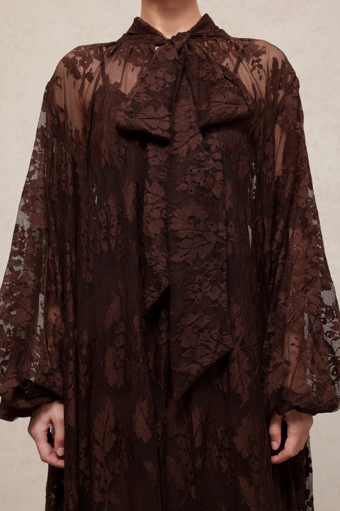 Deliyn Resort Flowy Long Sleeve Embroidered Mesh Lace Maxi Dress