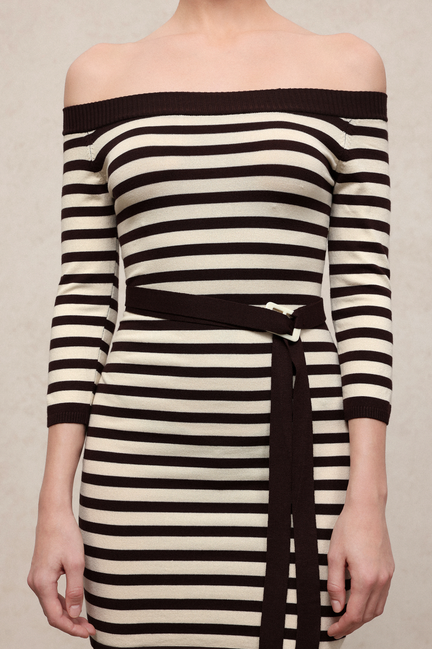 Traci Chic Contour Off Shoulder Long Sleeve Stripe Knit Mini Dress