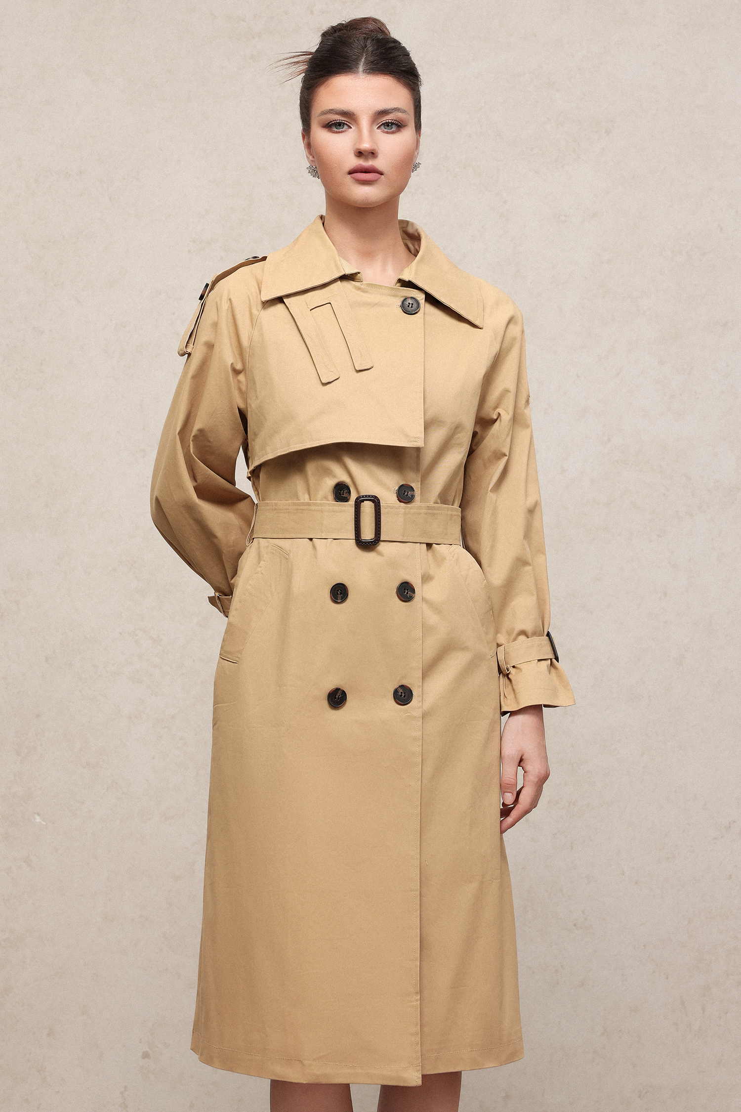 Judith Elegant Tailored Long Sleeve Woven Trench Coat