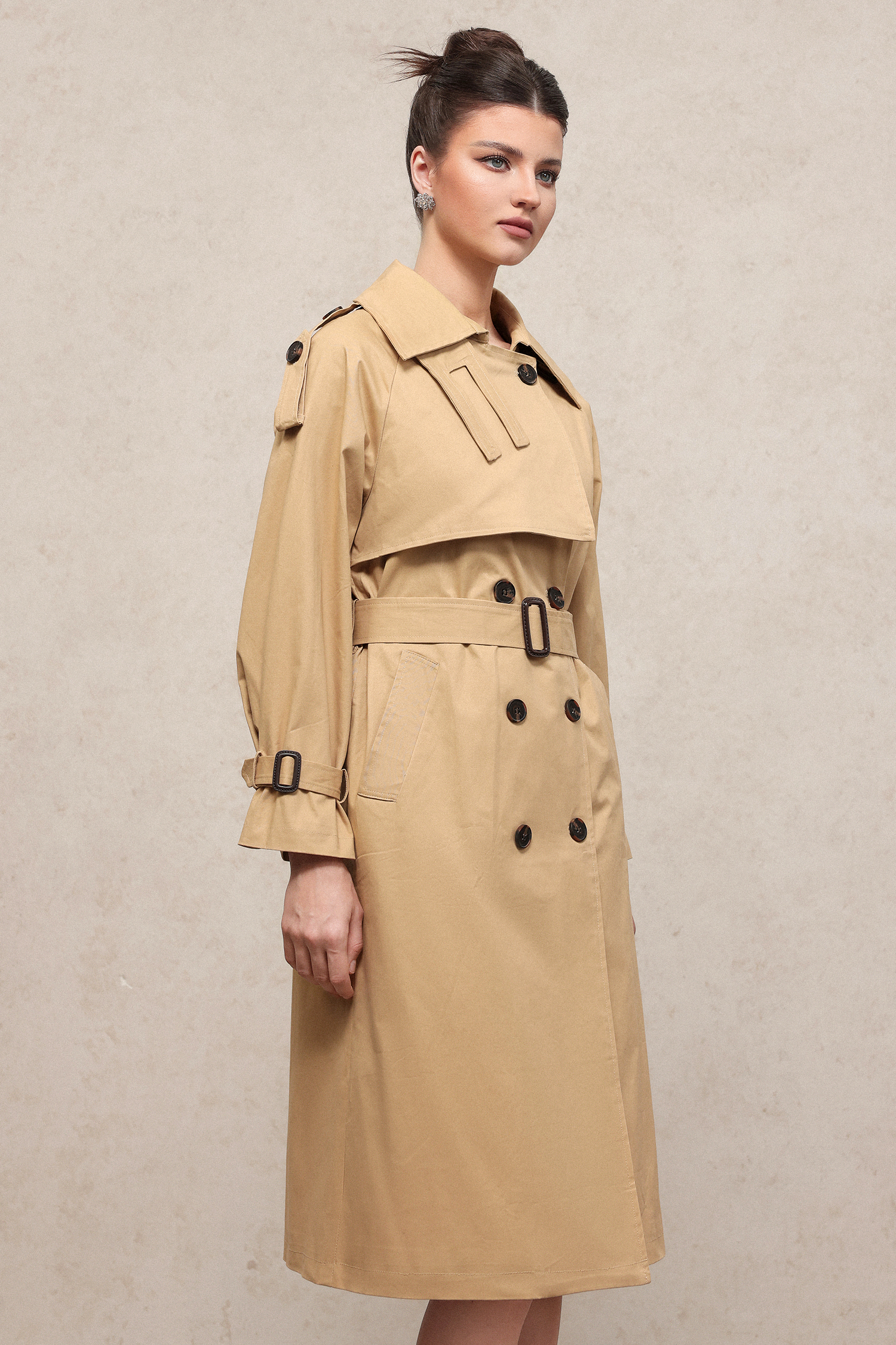 Judith Elegant Tailored Long Sleeve Woven Trench Coat