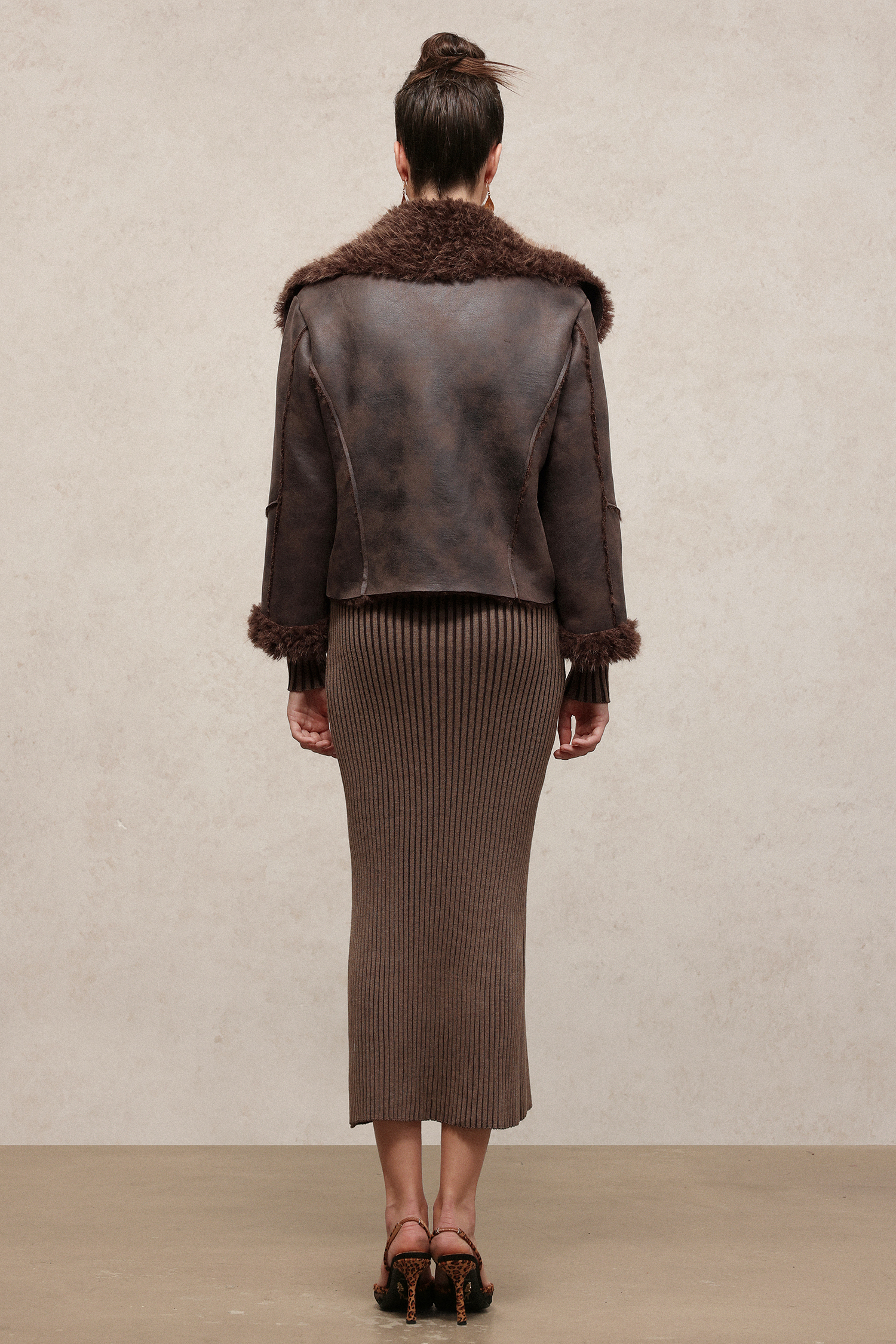 Loran Vintage Long Sleeve Fluffy Faux Leather Jacket