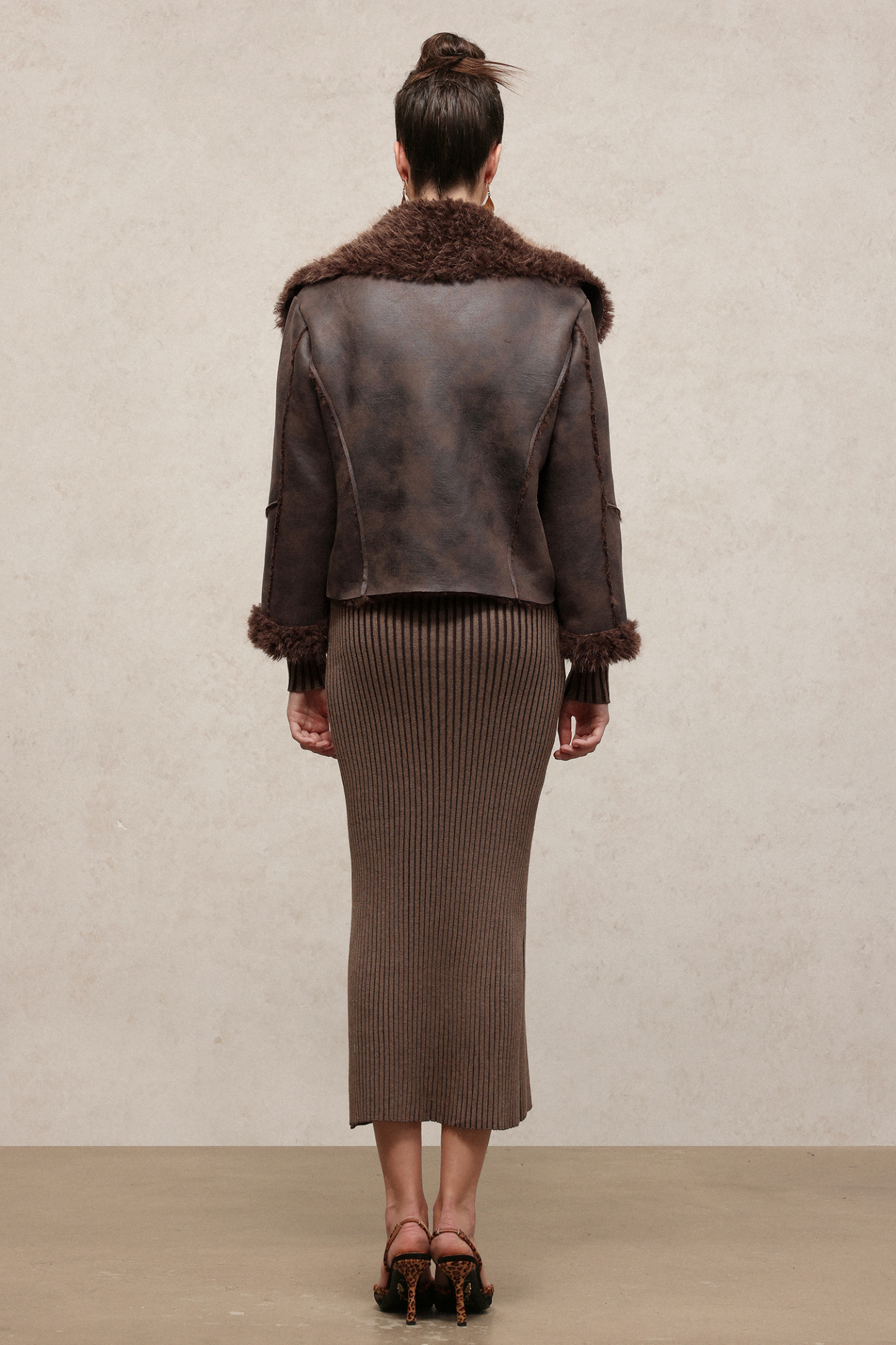 Loran Vintage Long Sleeve Fluffy Faux Leather Jacket