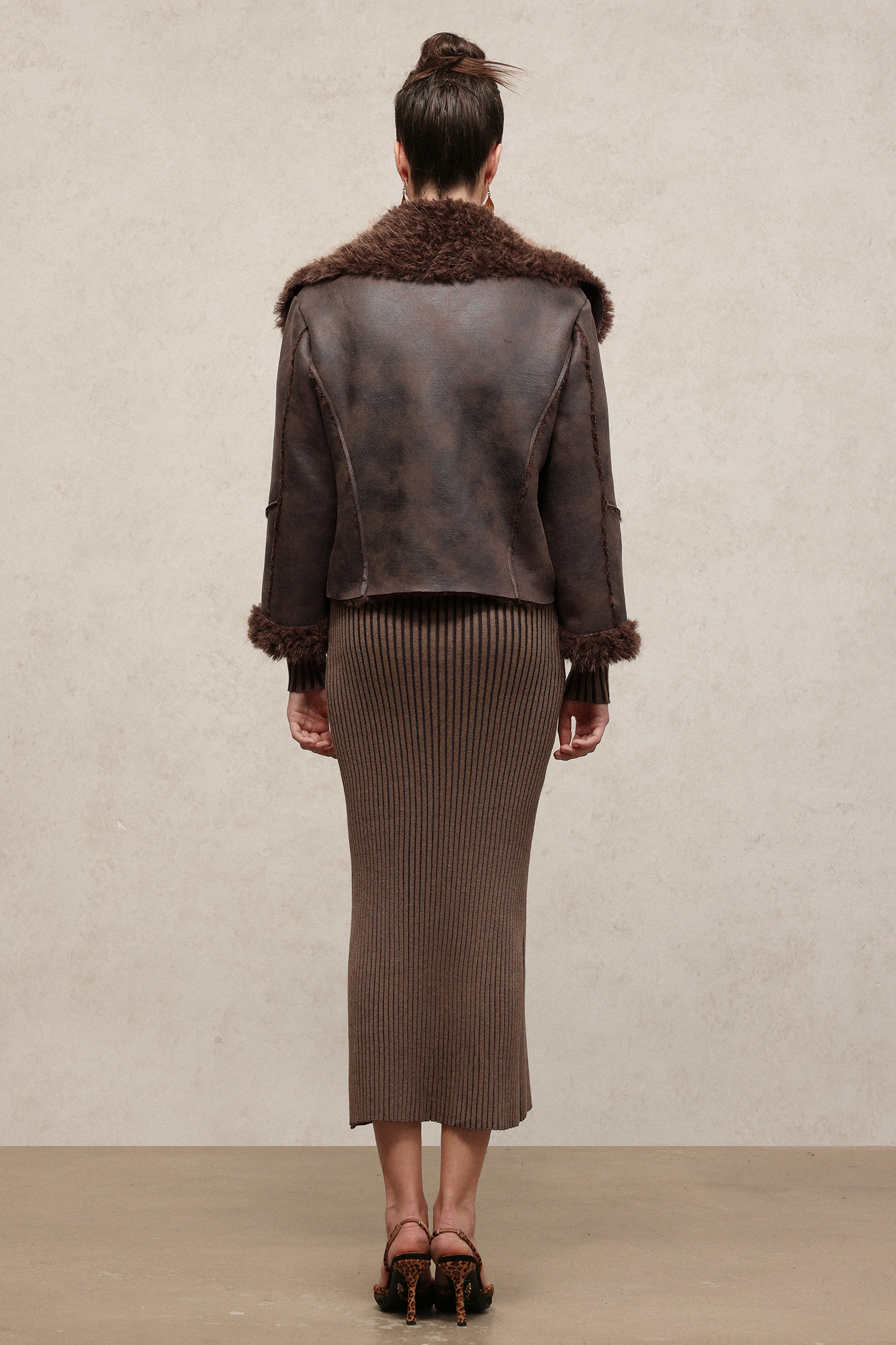 Loran Vintage Long Sleeve Fluffy Faux Leather Jacket