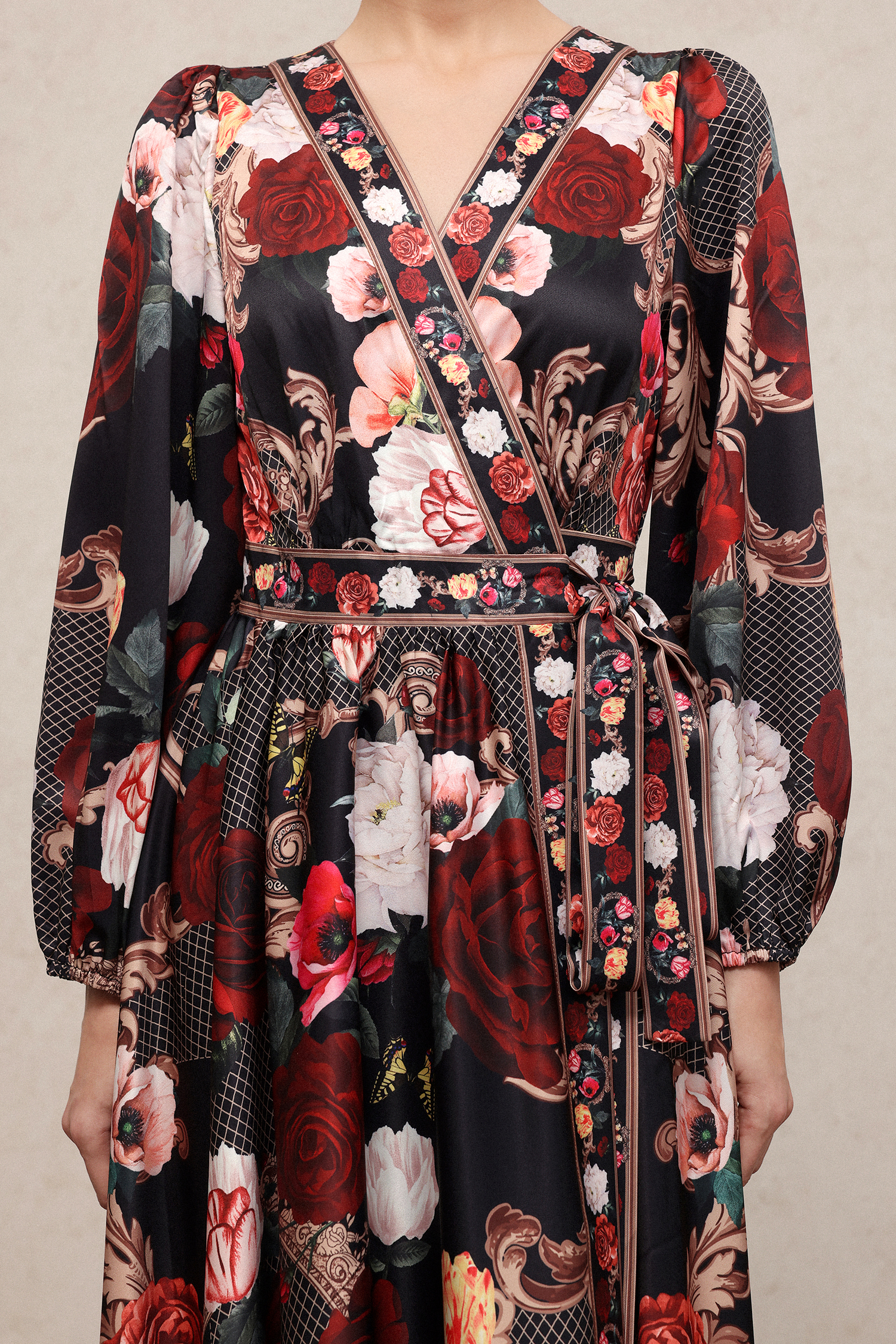 Shea Romantic Flowy Long Sleeve Floral Printed Woven Maxi Dress