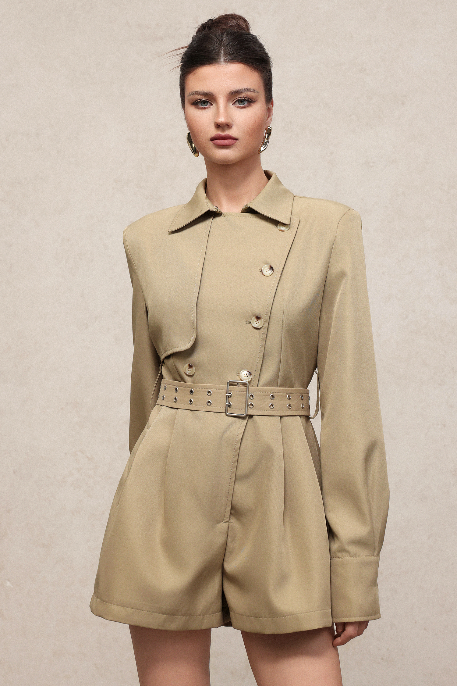 Gertie Chic Tailored Long Sleeve Woven Mini Jumpsuit