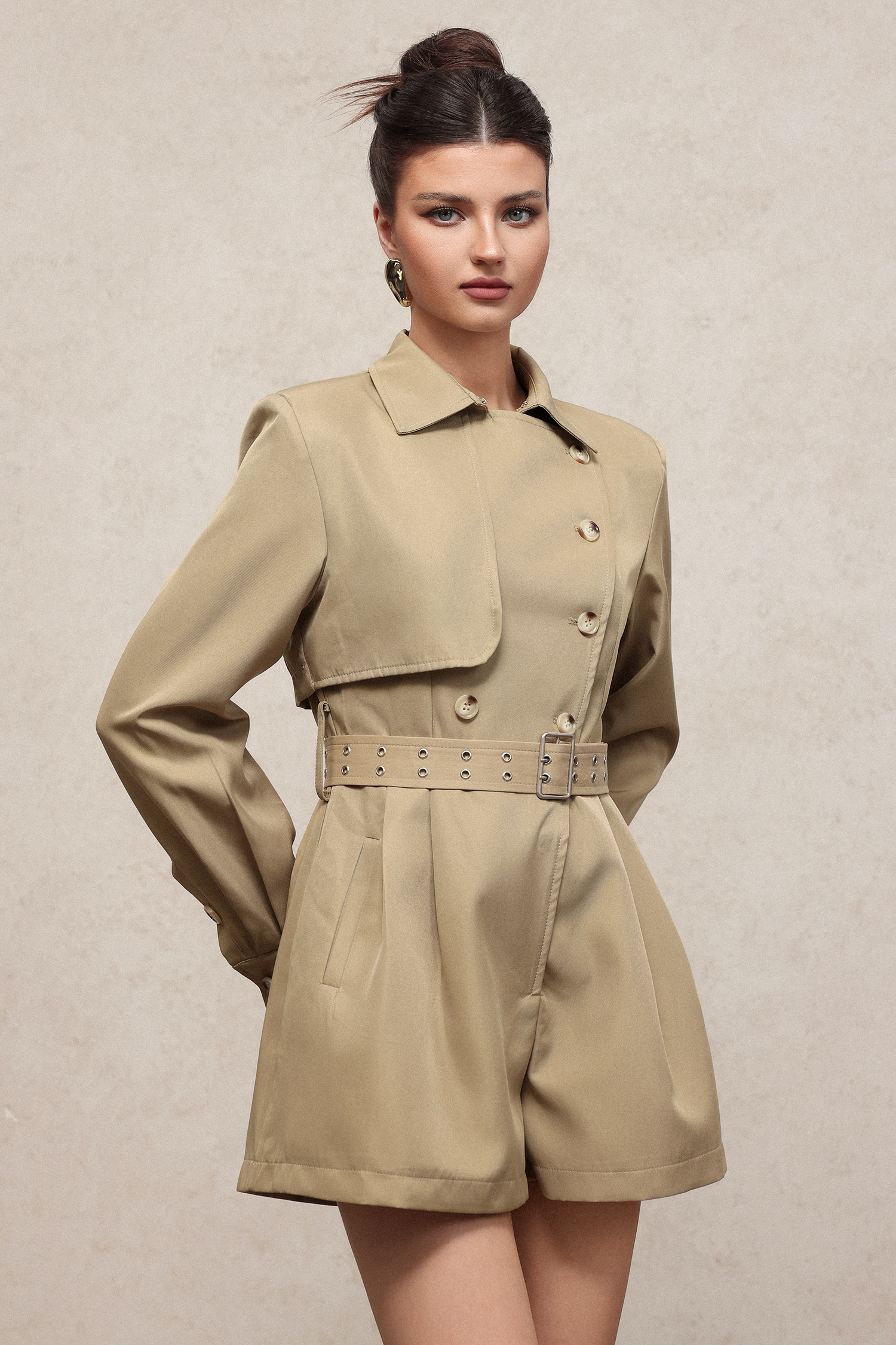 Gertie Chic Tailored Long Sleeve Woven Mini Jumpsuit