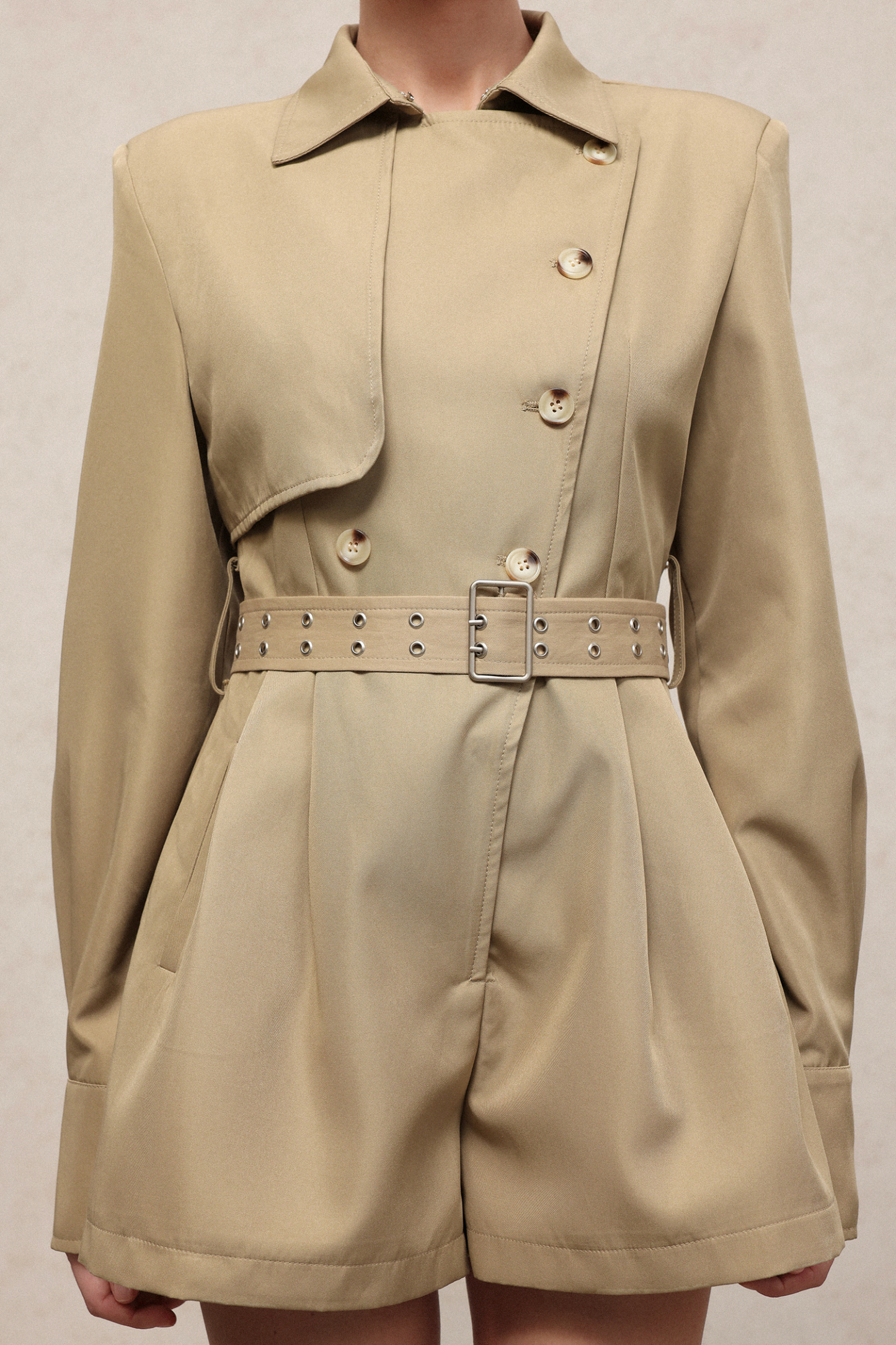 Gertie Chic Tailored Long Sleeve Woven Mini Jumpsuit