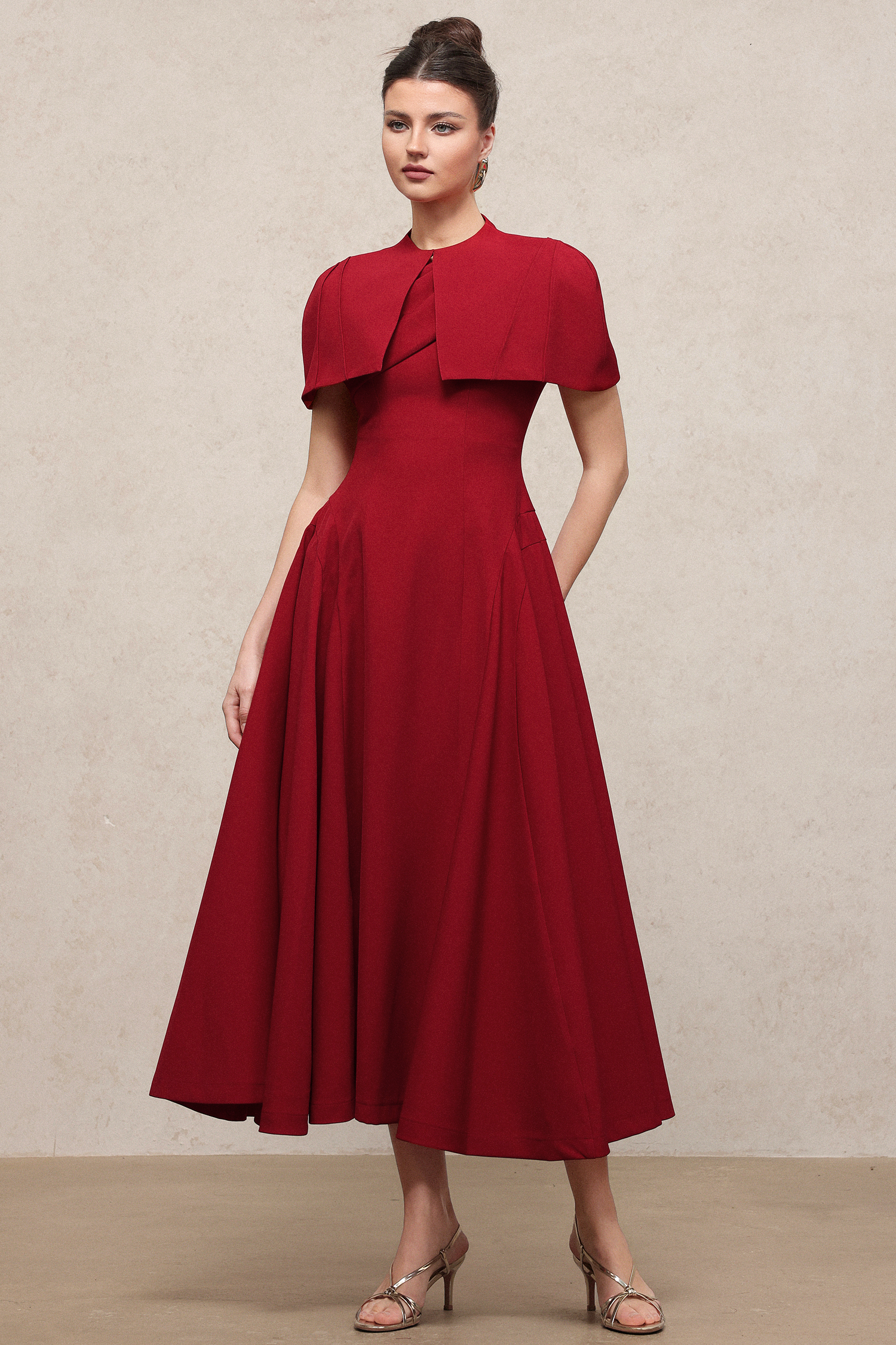 Lennon Classic Tailored Sleeveless Woven Maxi Dress And Cape Two-Piece Set