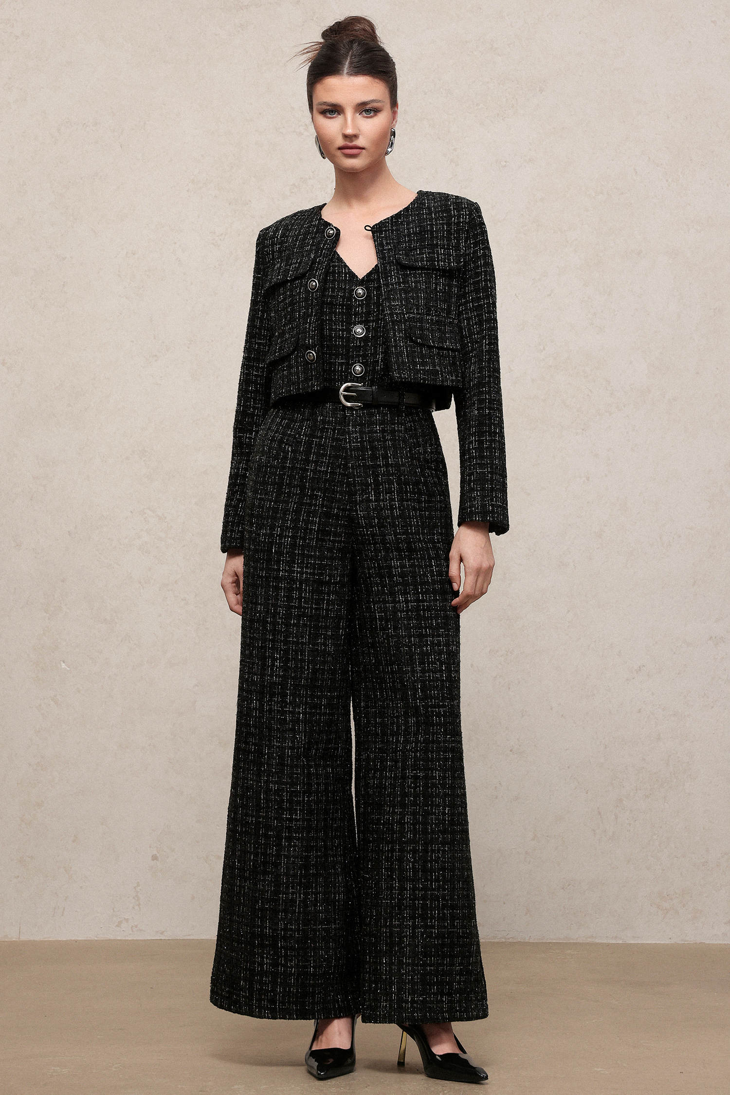 Zerasa Classic Tailored Long Sleeve Blazer And Sleeveless Jumpsuit Woven Two-Piece Set