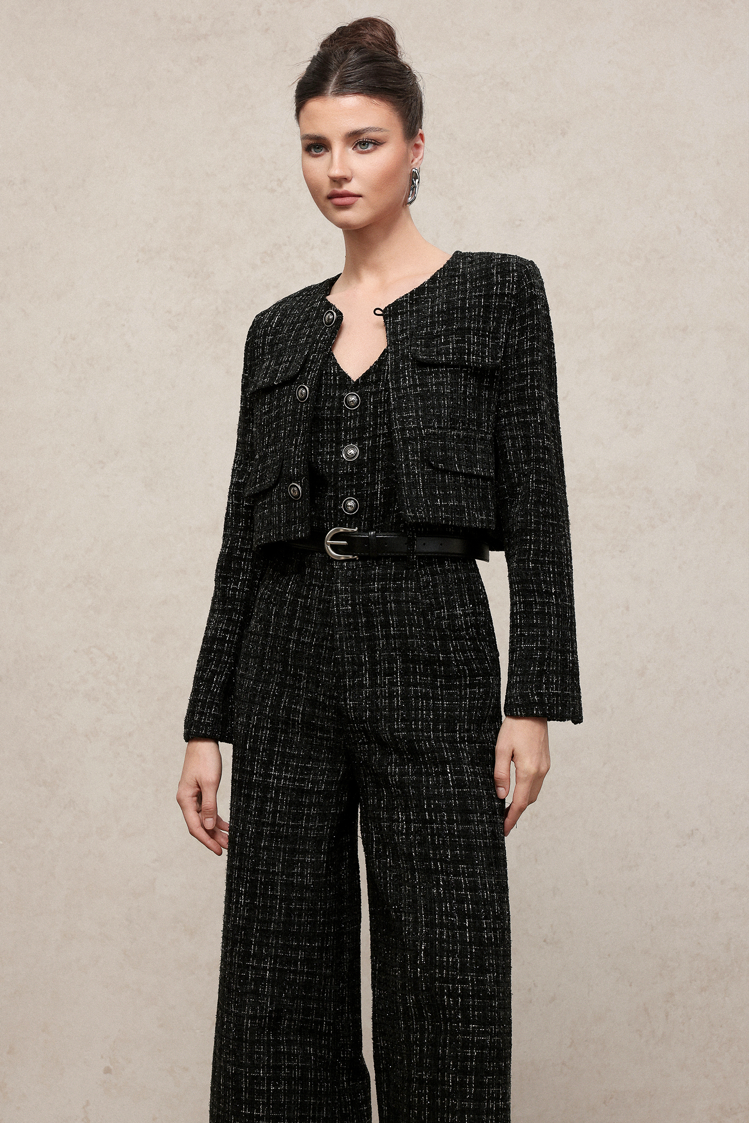 Zerasa Classic Tailored Long Sleeve Blazer And Sleeveless Jumpsuit Woven Two-Piece Set