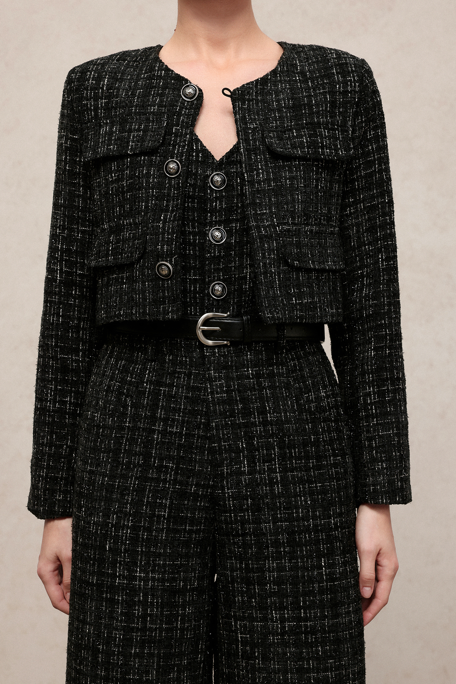 Zerasa Classic Tailored Long Sleeve Blazer And Sleeveless Jumpsuit Woven Two-Piece Set