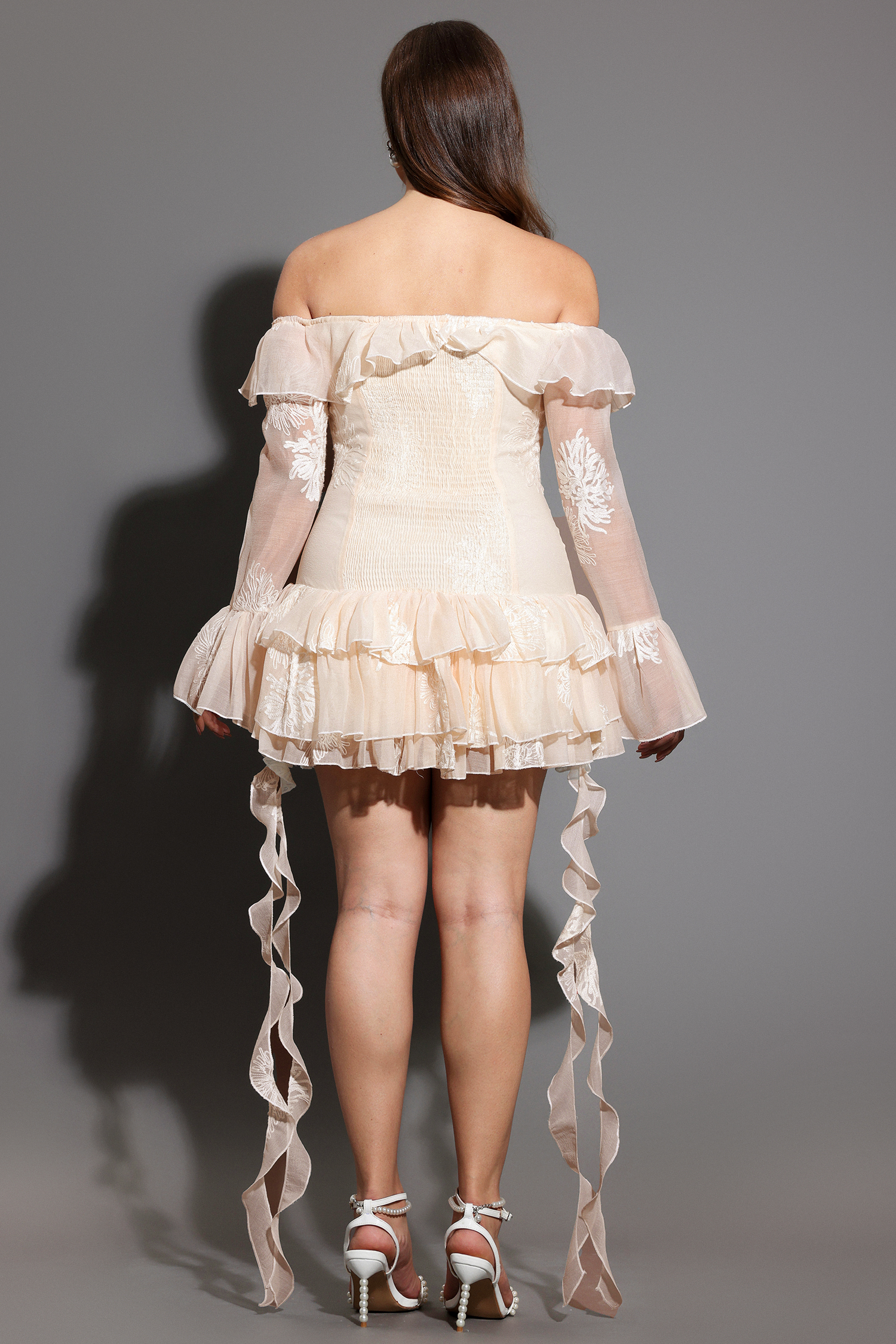 Wenie Off-the-Shoulder Long Sleeve Flounce Mini Dress