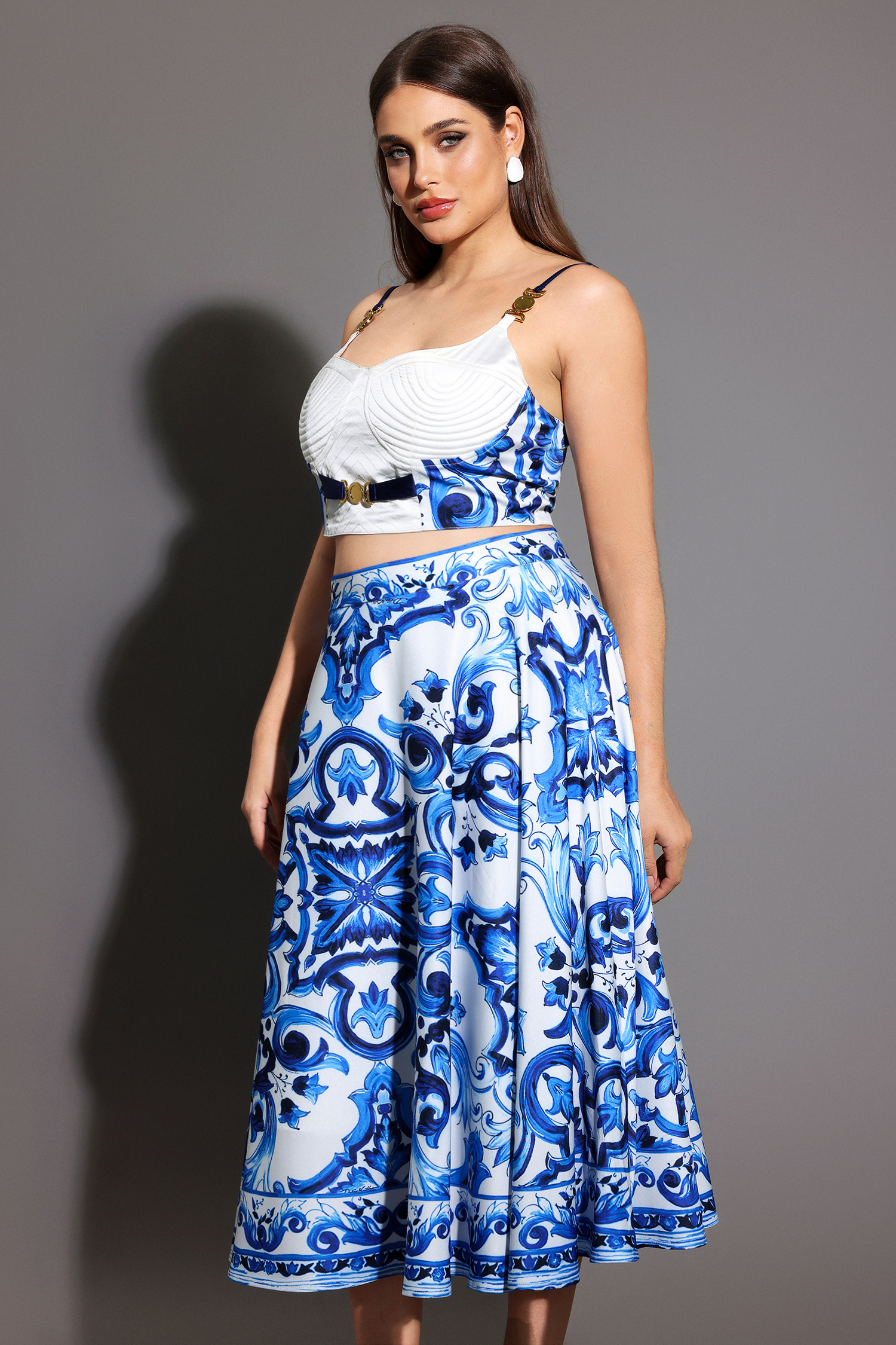 Kaona Halter Floral Printed Top And Skirt Two-Piece Set
