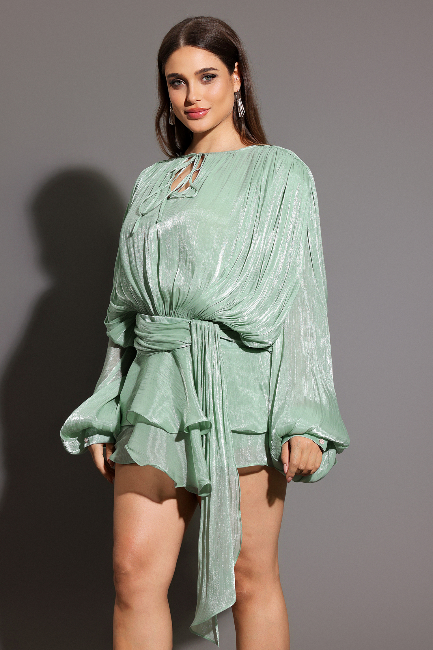 Dekia Long Sleeves Hollow Out Flounce Mini Dress